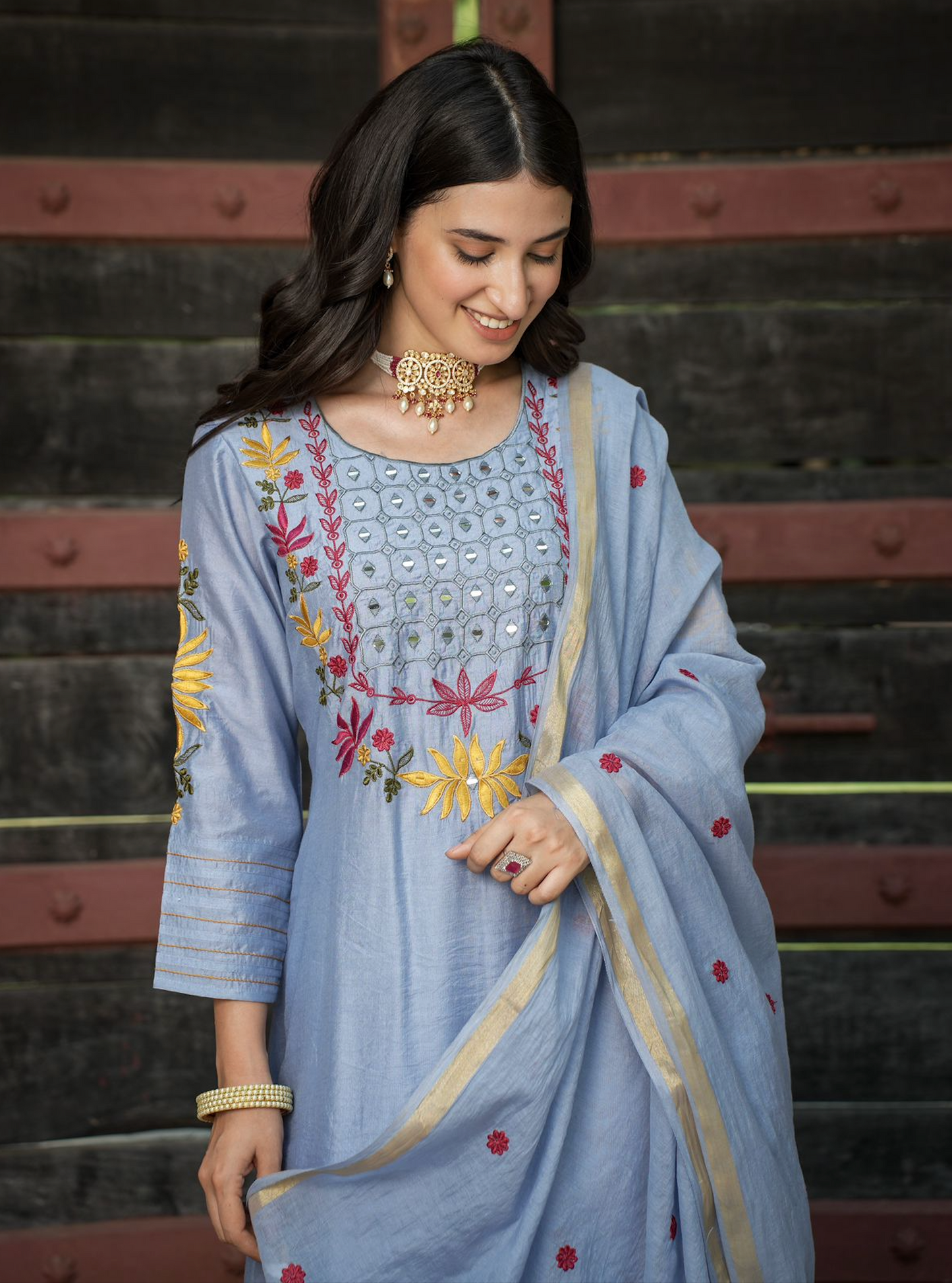 Pastel Blue Chanderi Kurta Set