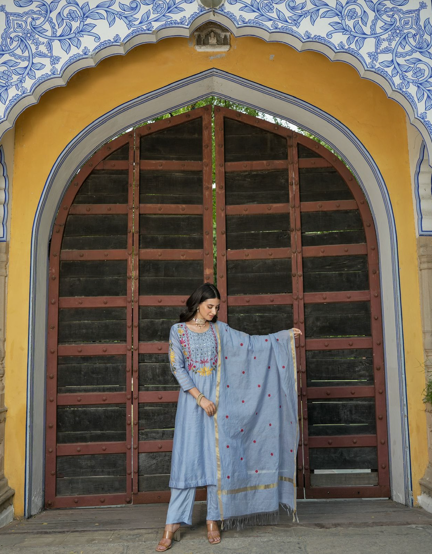 Pastel Blue Chanderi Kurta Set