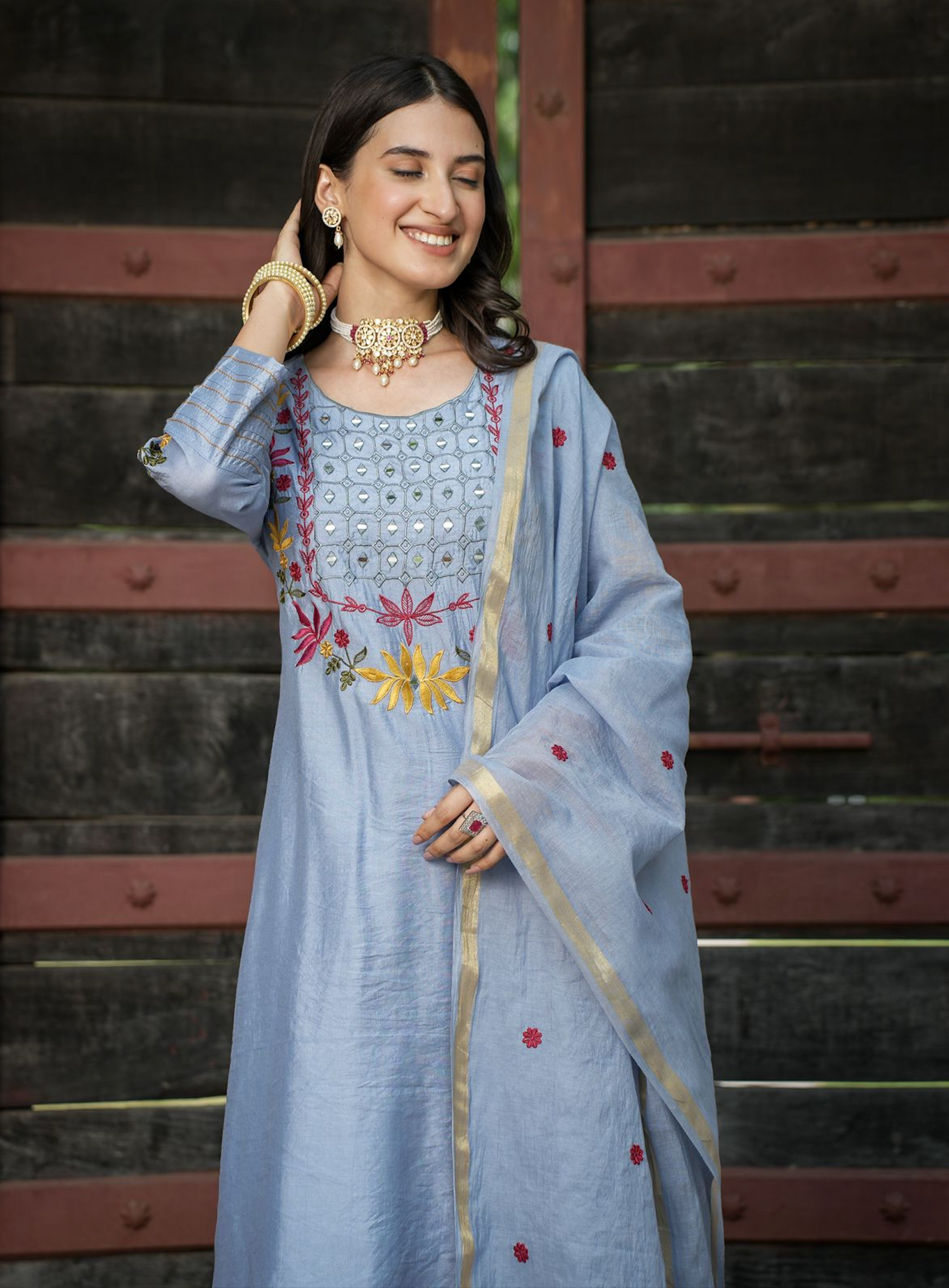 Pastel Blue Chanderi Kurta Set