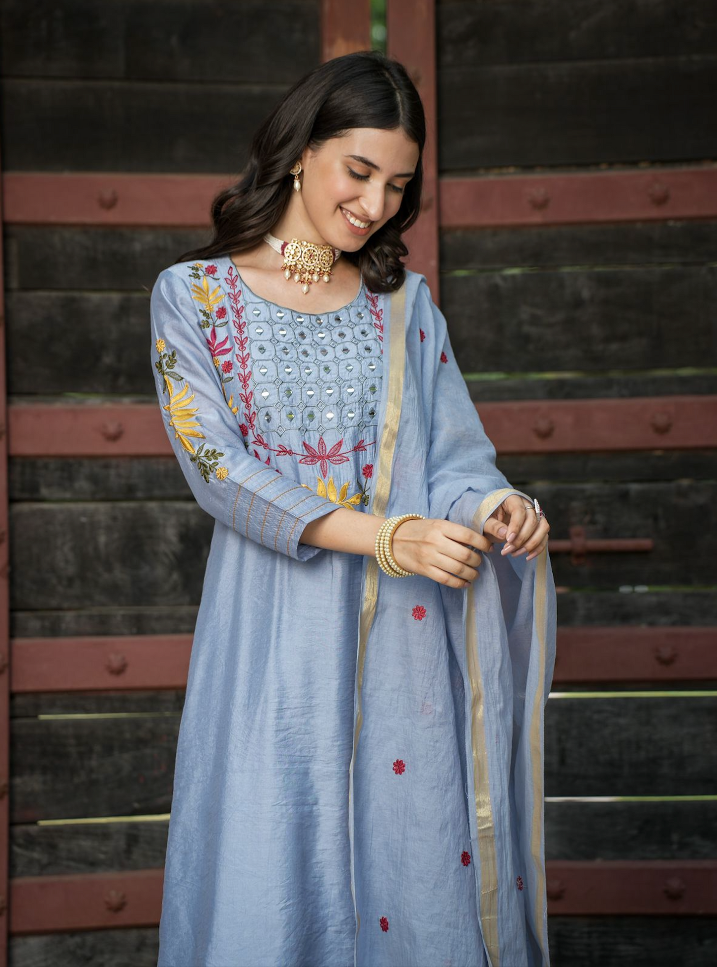 Pastel Blue Chanderi Kurta Set