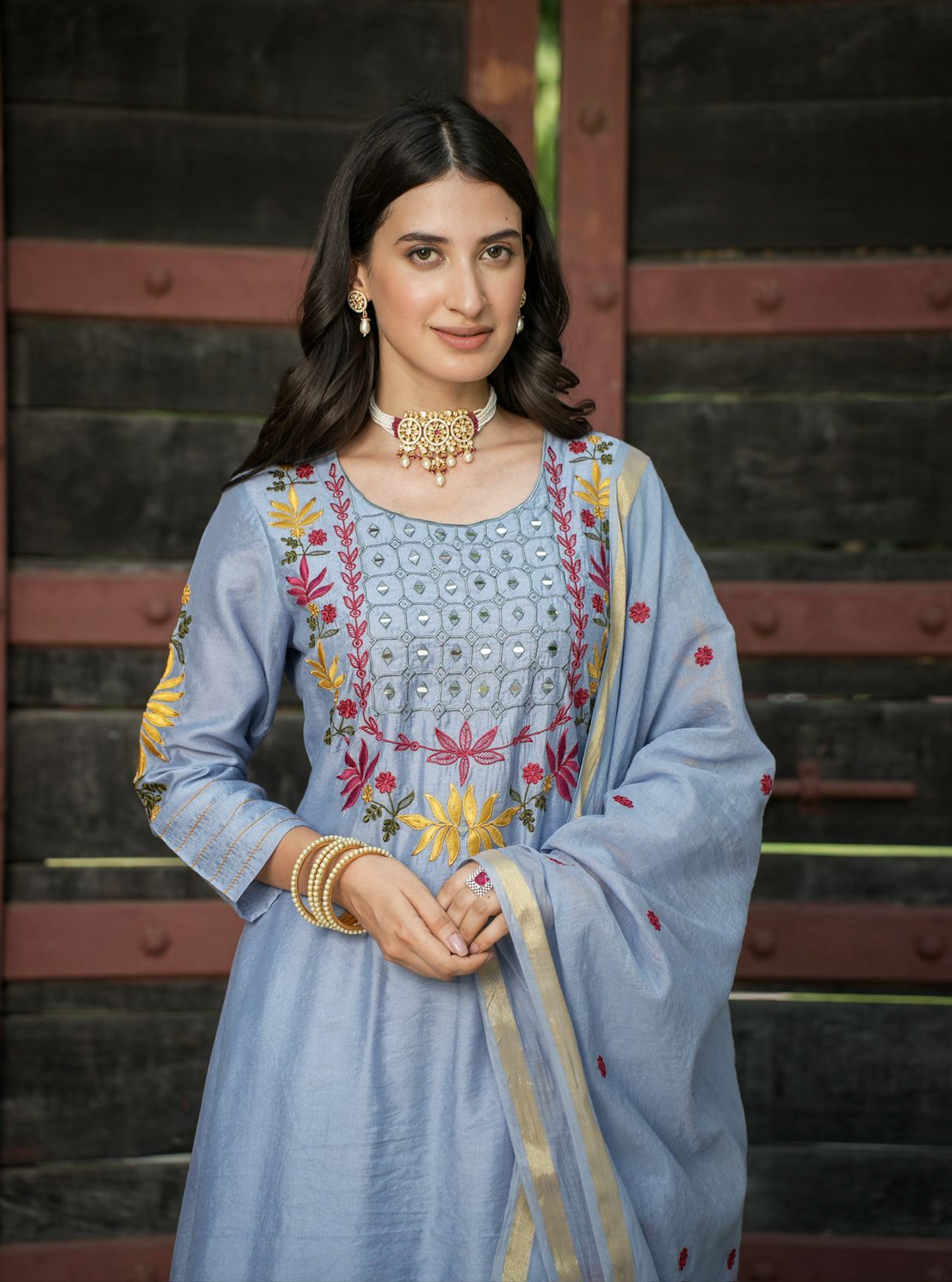 Pastel Blue Chanderi Kurta Set