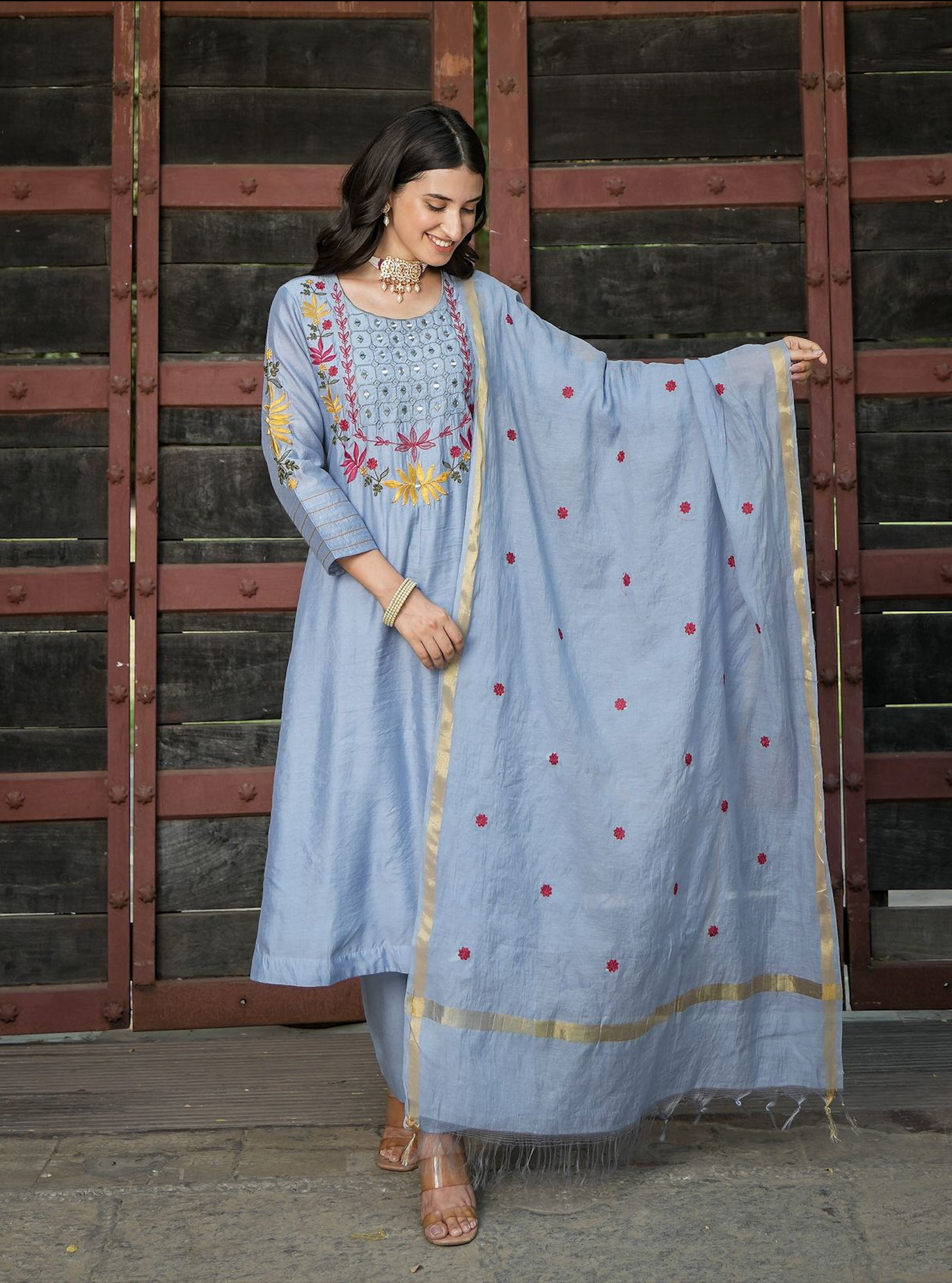 Pastel Blue Chanderi Kurta Set