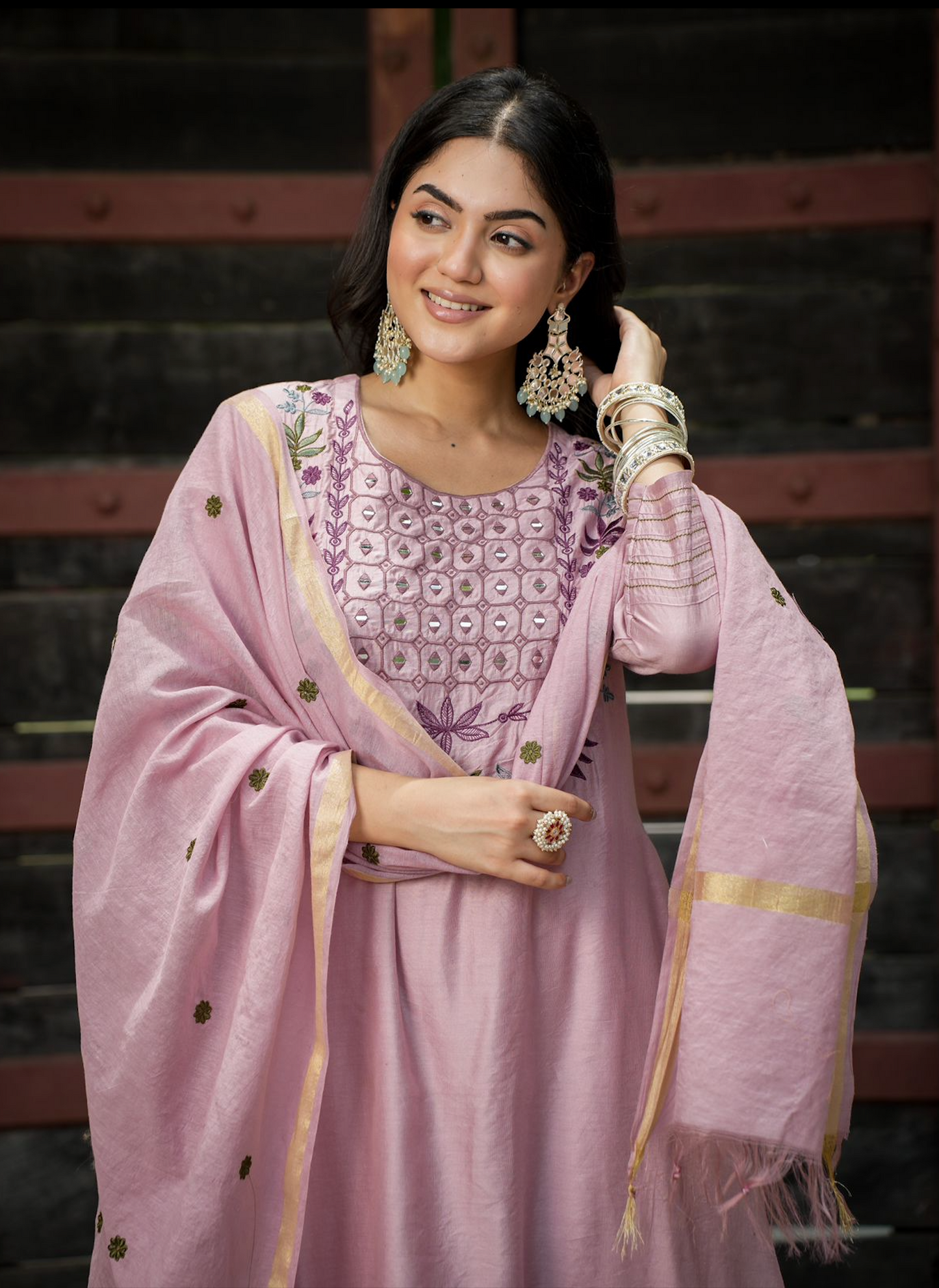 Puce Pink Chanderi Kurti Set