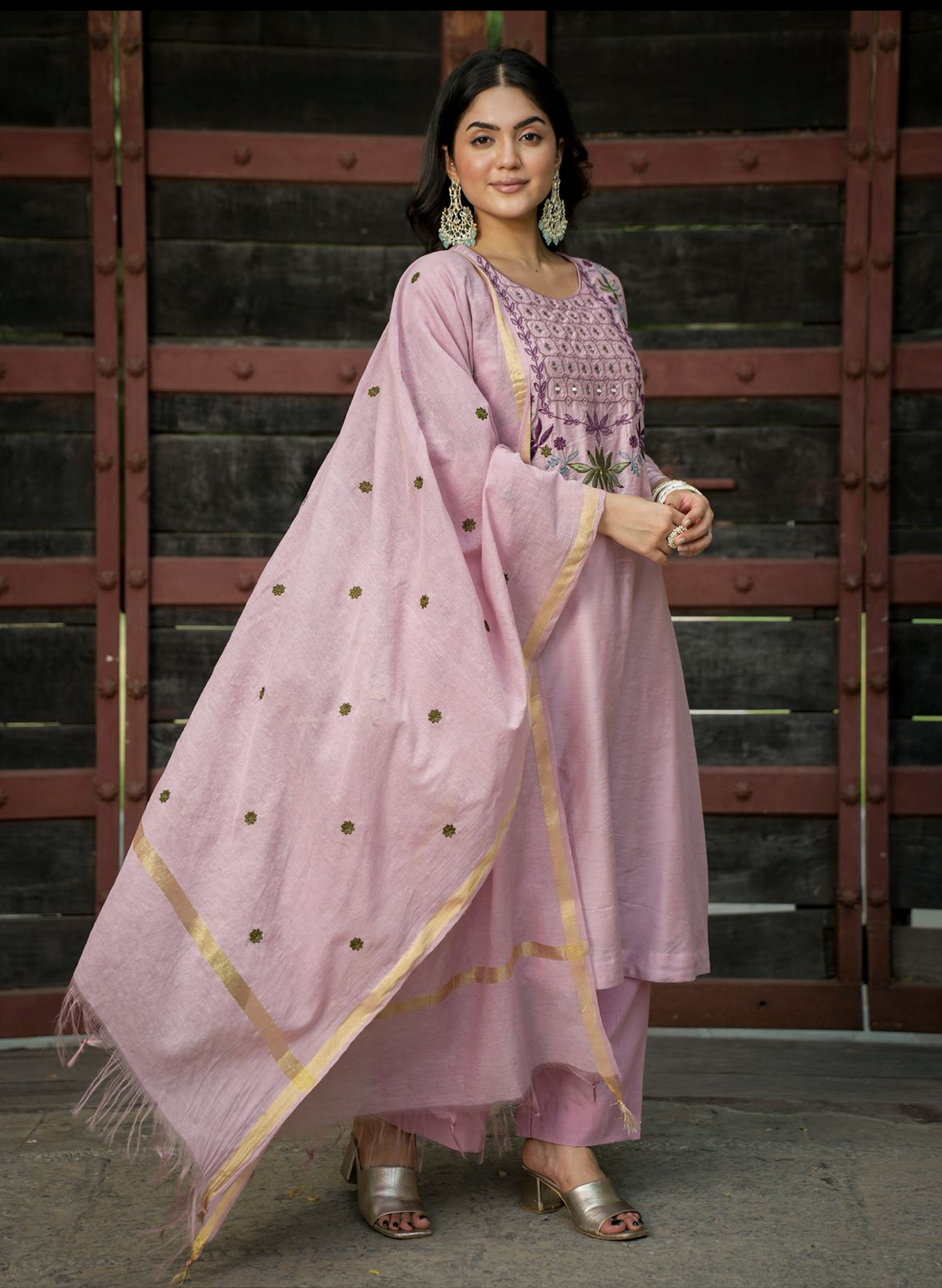 Puce Pink Chanderi Kurti Set