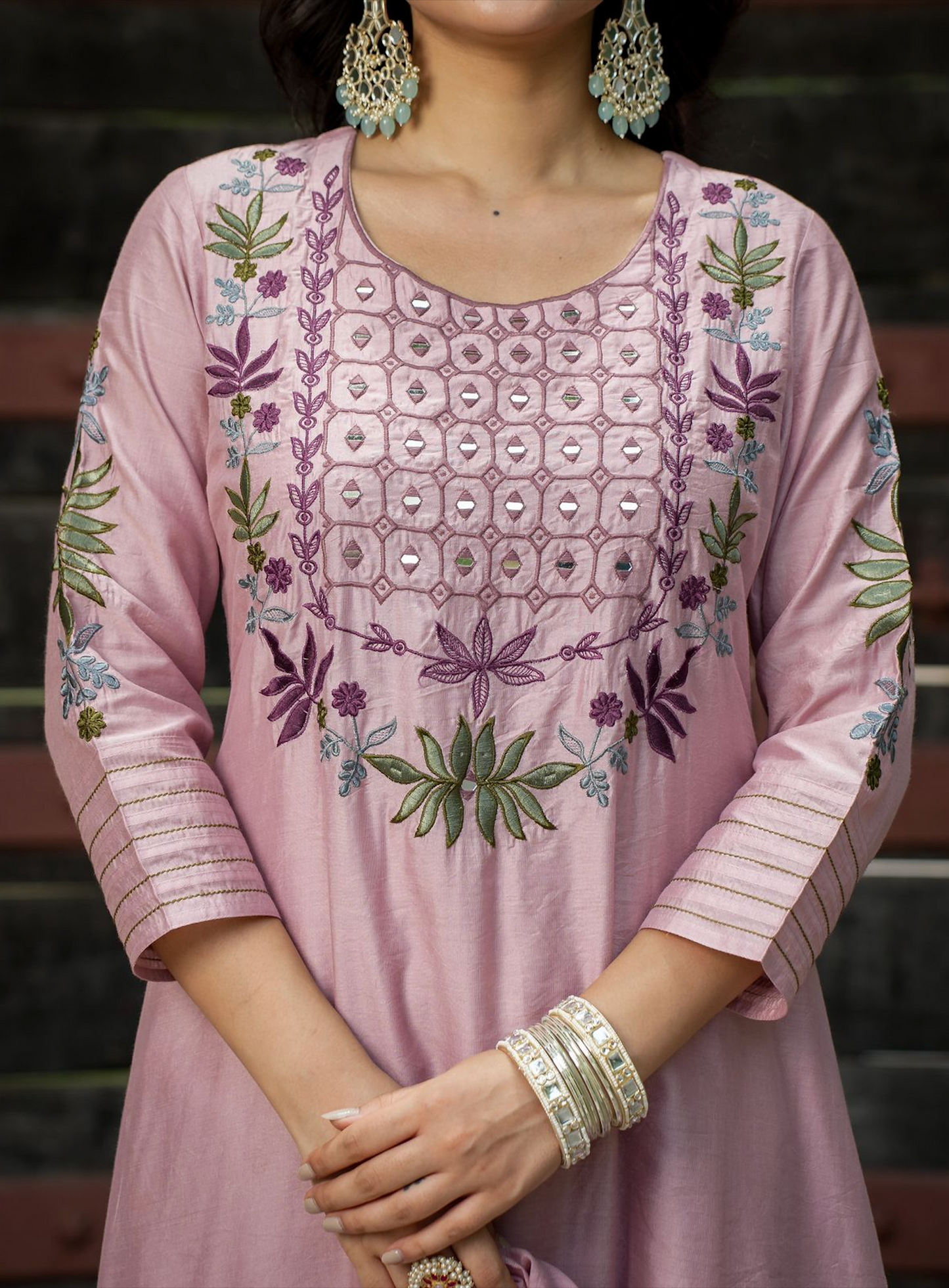 Puce Pink Chanderi Kurti Set