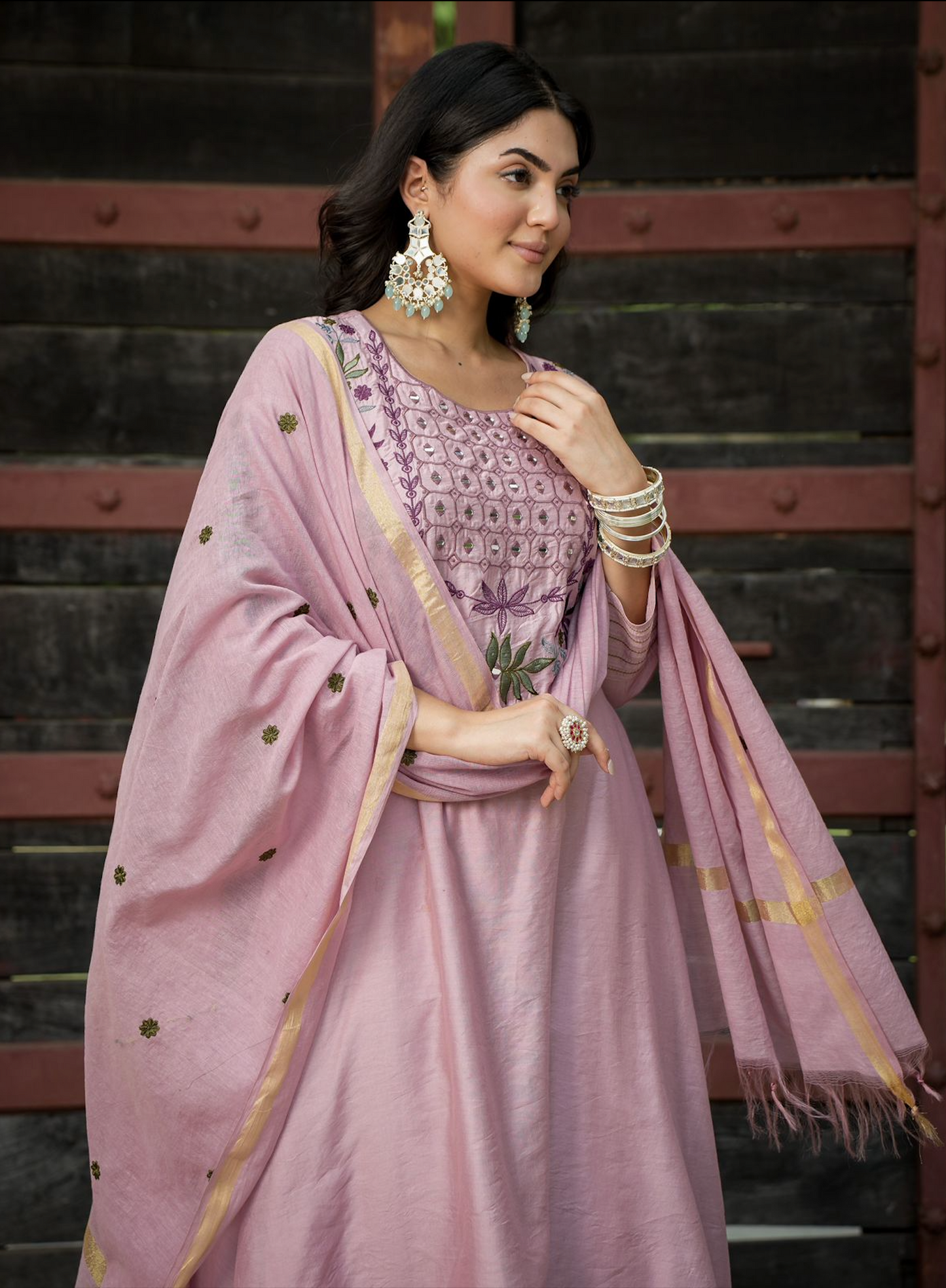 Puce Pink Chanderi Kurti Set