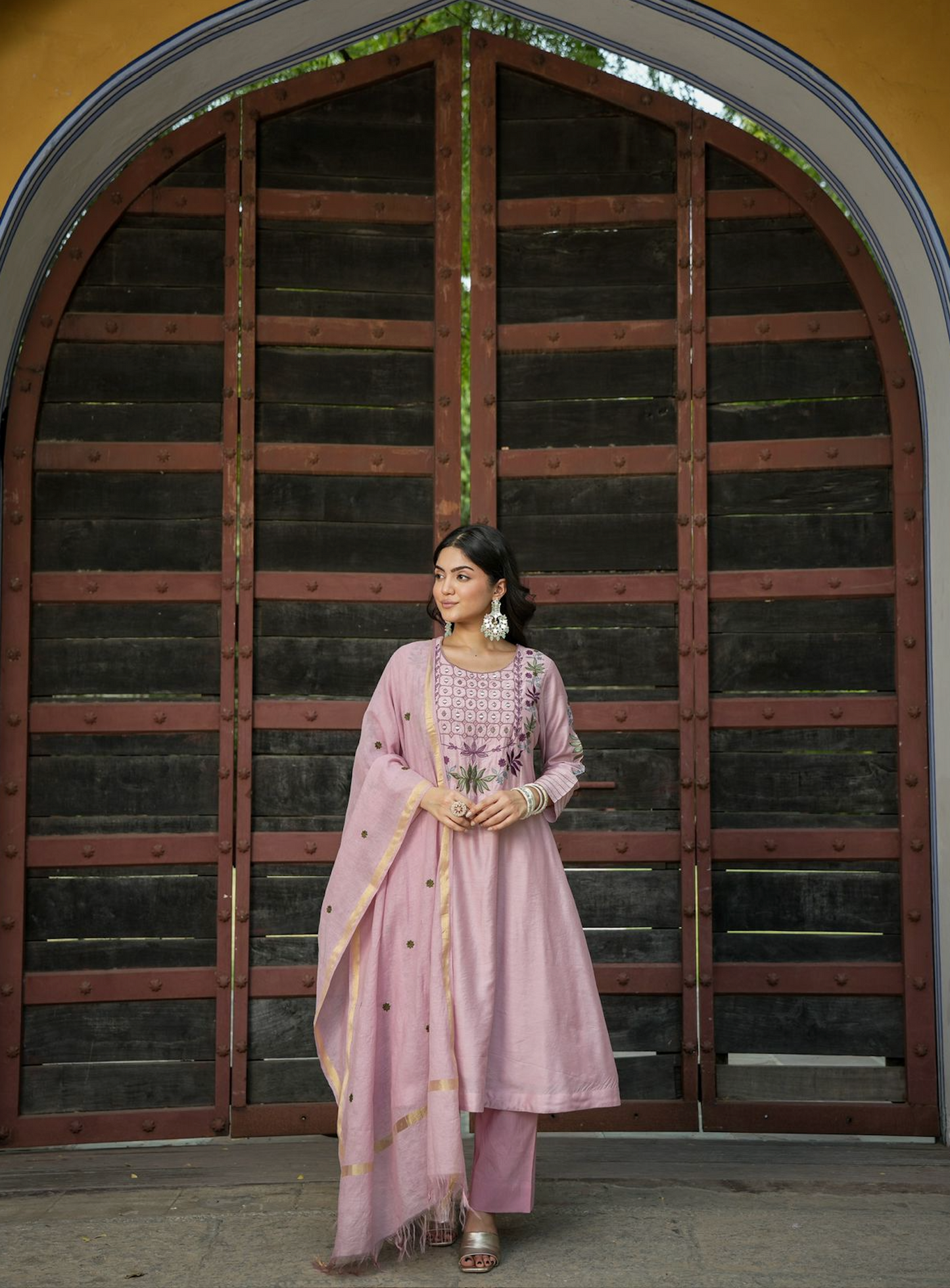 Puce Pink Chanderi Kurti Set