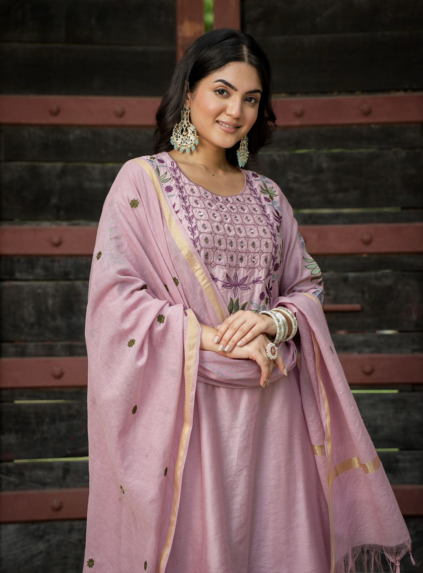 Puce Pink Chanderi Kurti Set