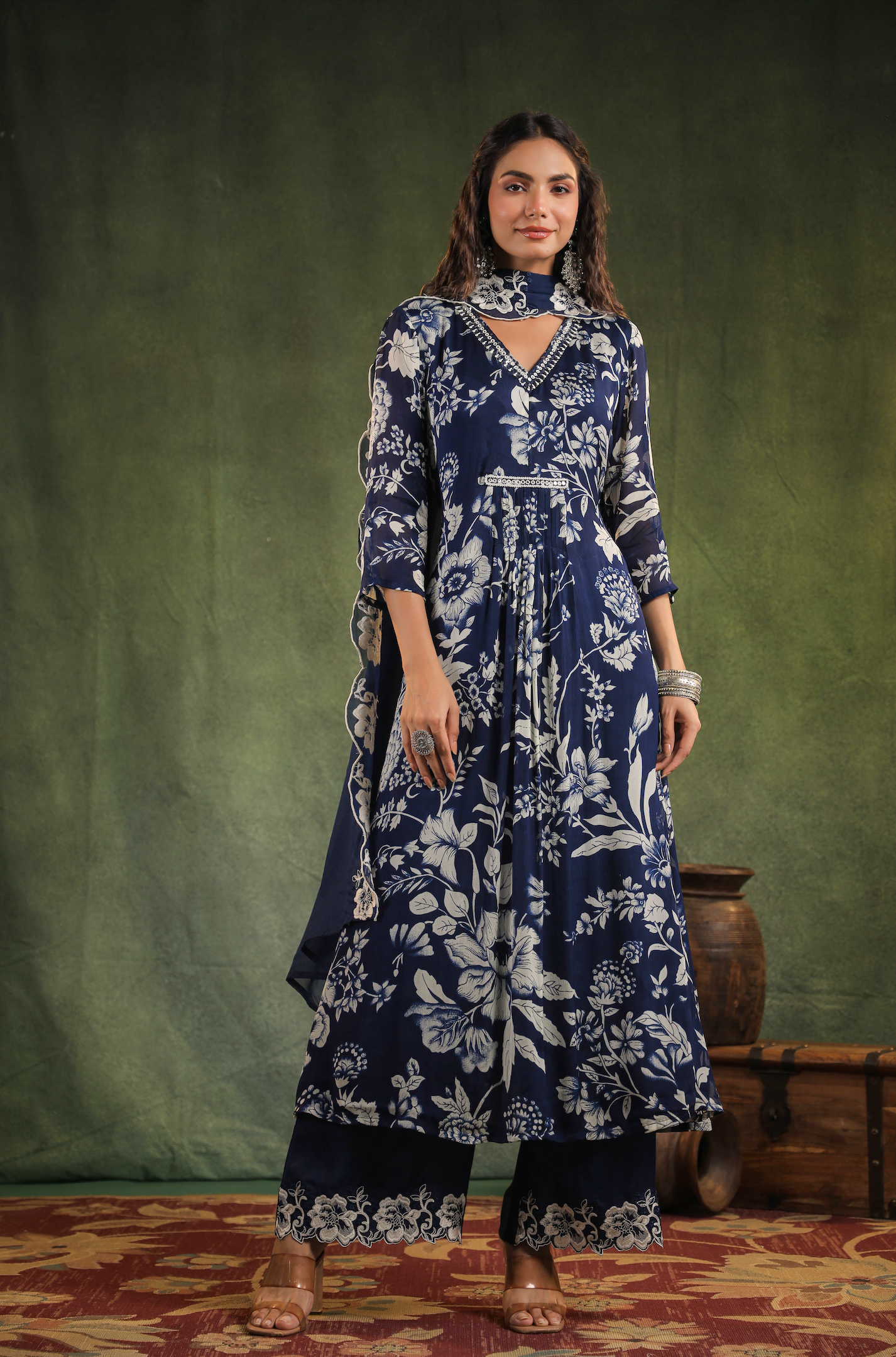 Indigo Blue Chinnon Kurti Set