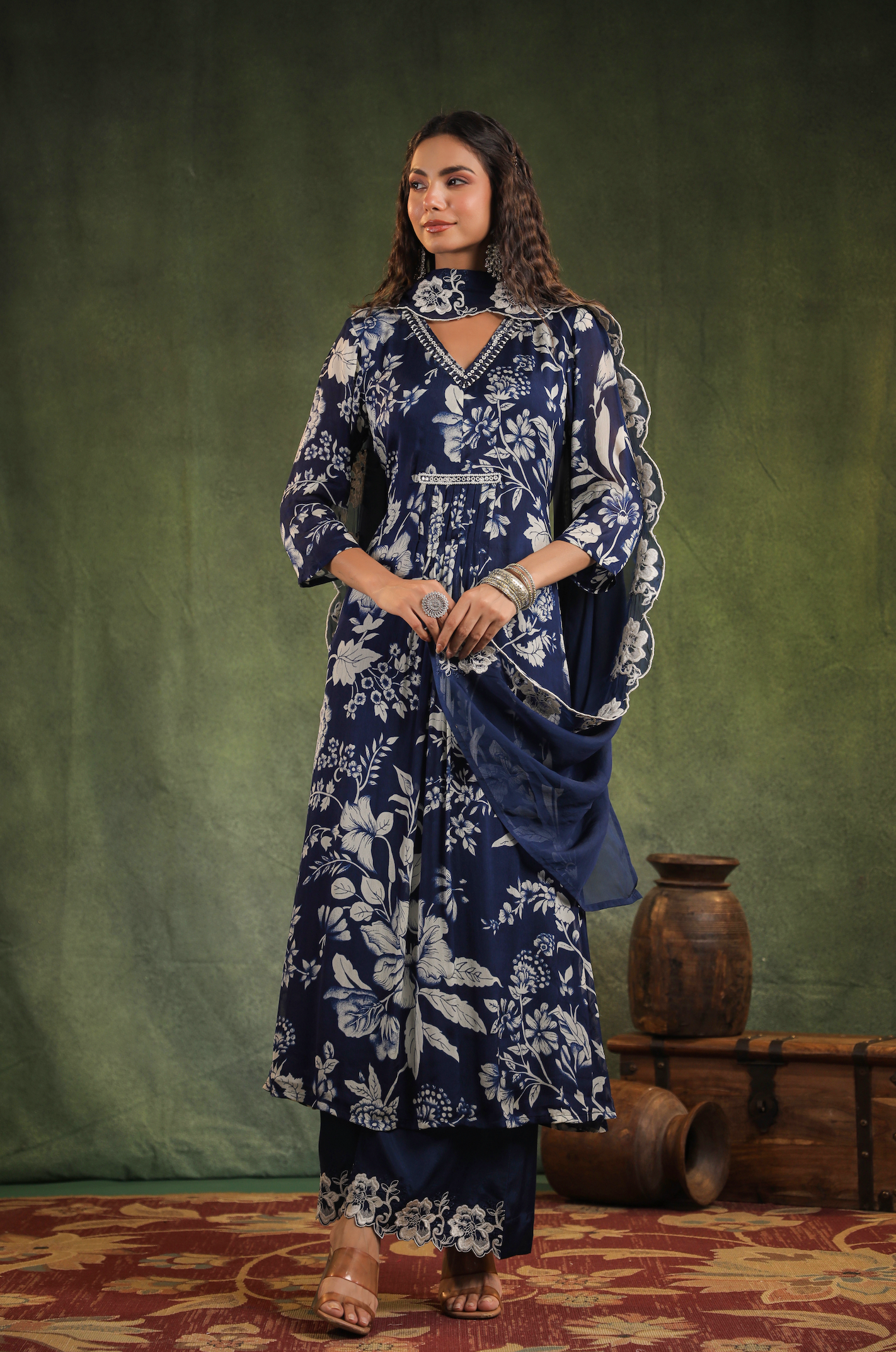 Indigo Blue Chinnon Kurti Set