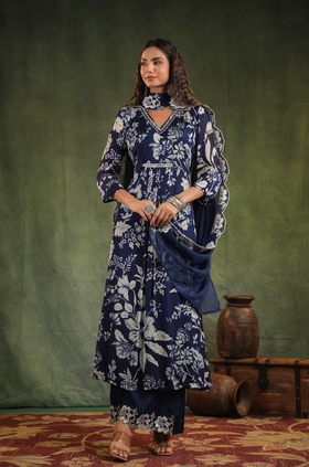 Indigo Blue Chinnon Kurti Set