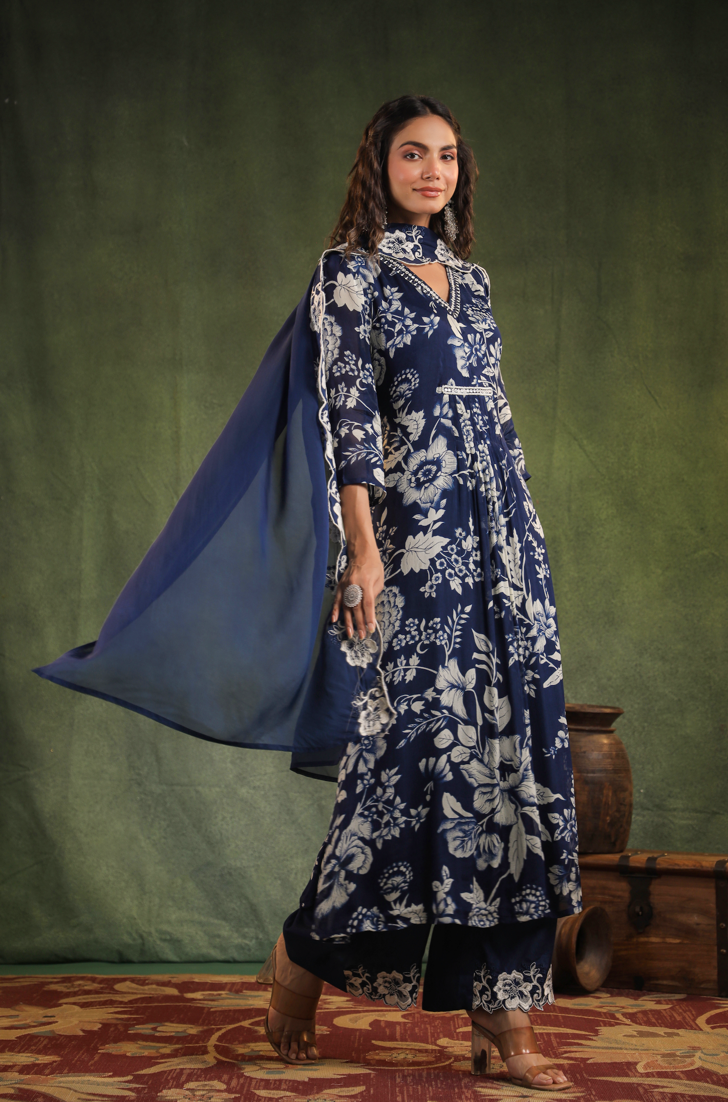 Indigo Blue Chinnon Kurti Set