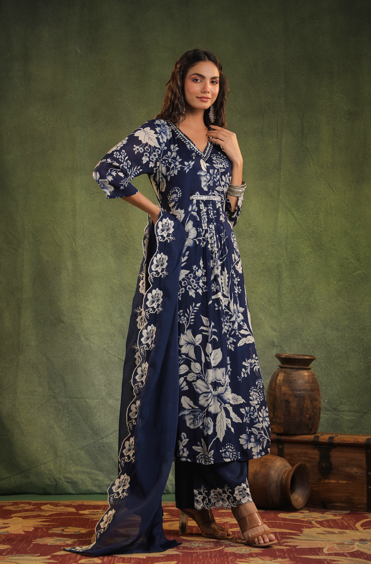 Indigo Blue Chinnon Kurti Set