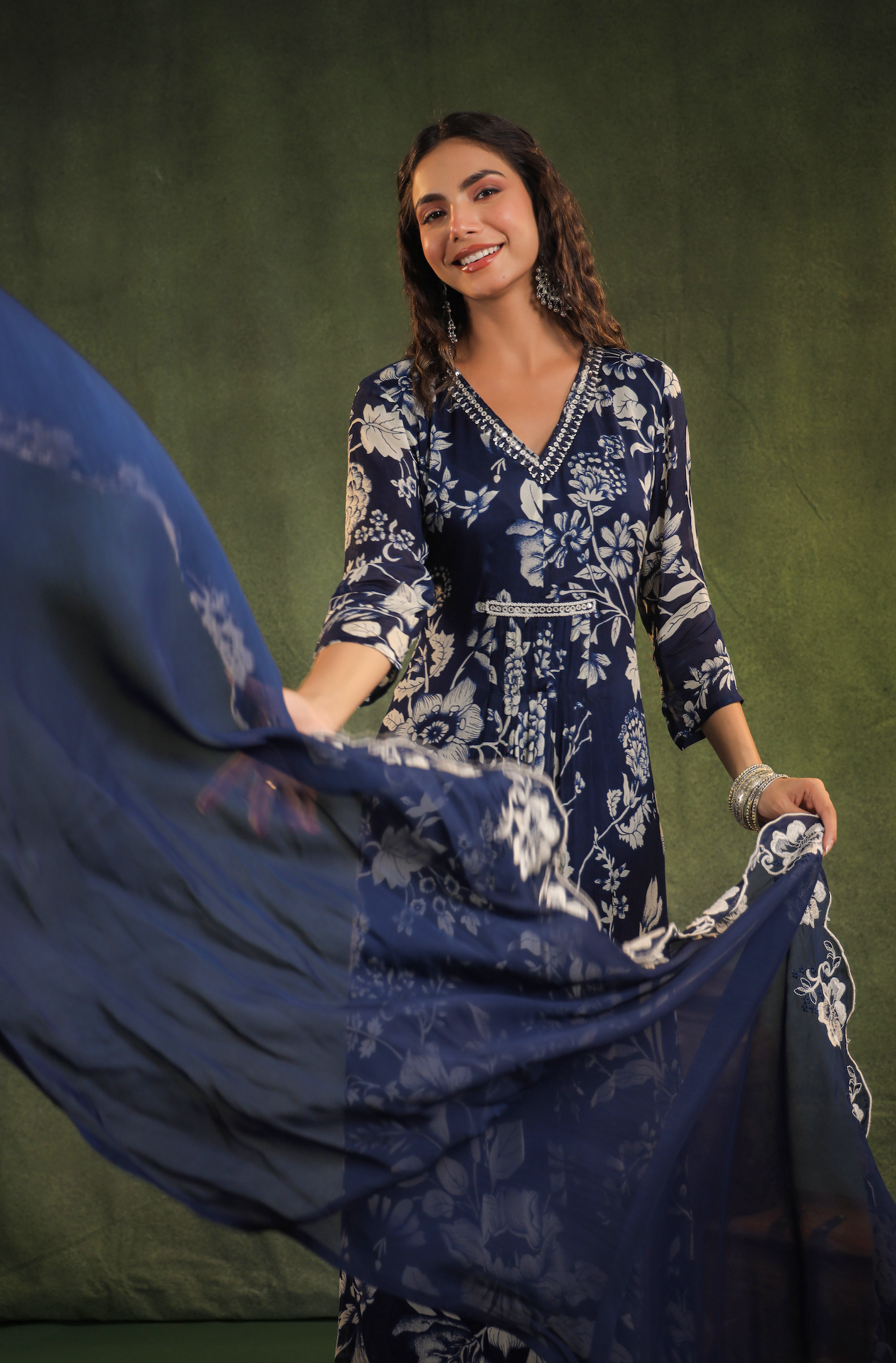 Indigo Blue Chinnon Kurti Set