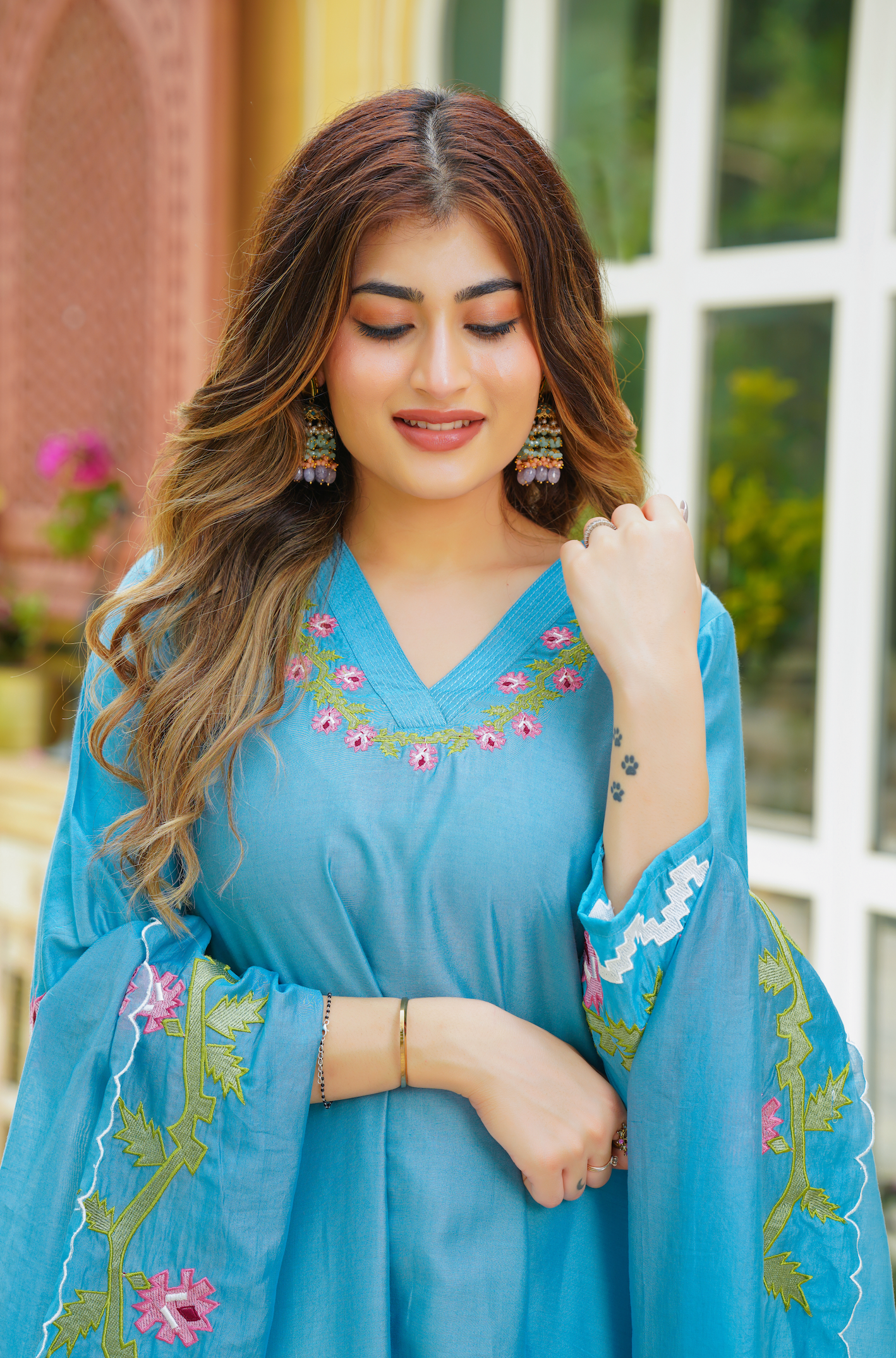 Blue Chanderi Kurti Set