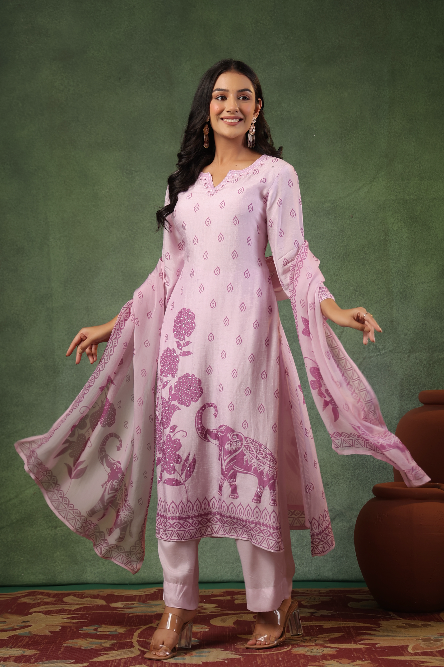 Lilac Bloom Silk Suit Set