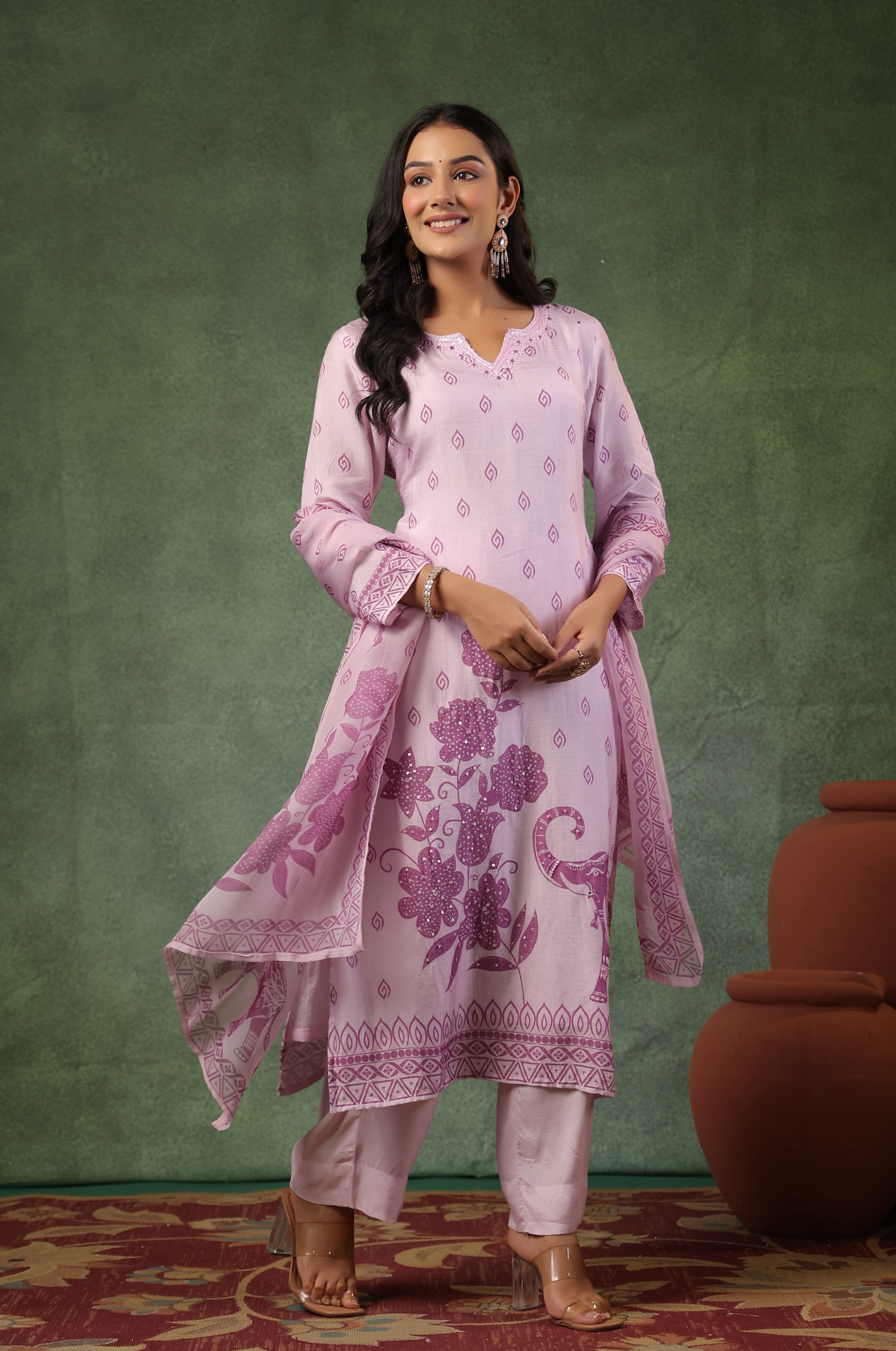 Lilac Bloom Silk Suit Set