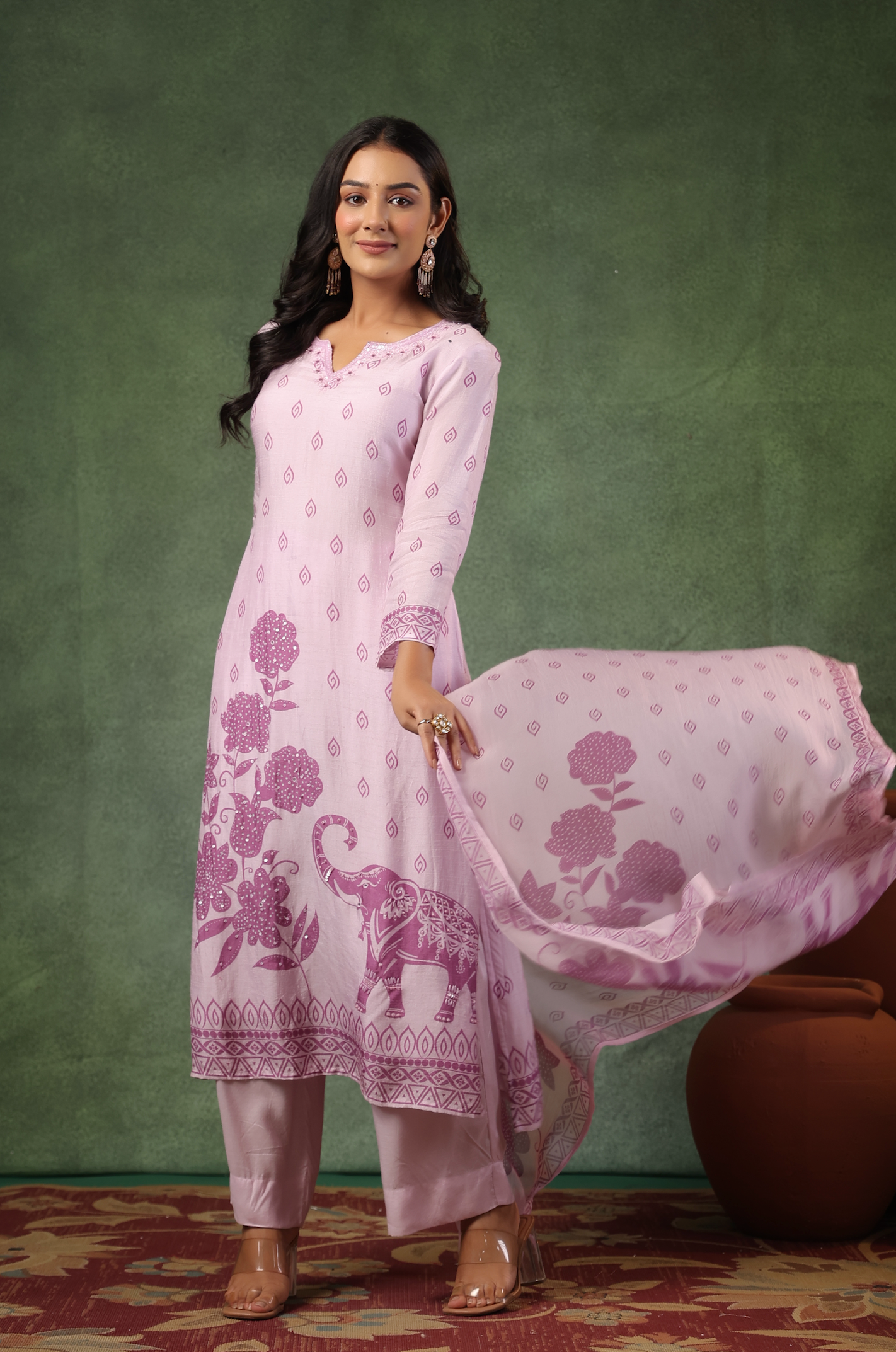 Lilac Bloom Silk Suit Set