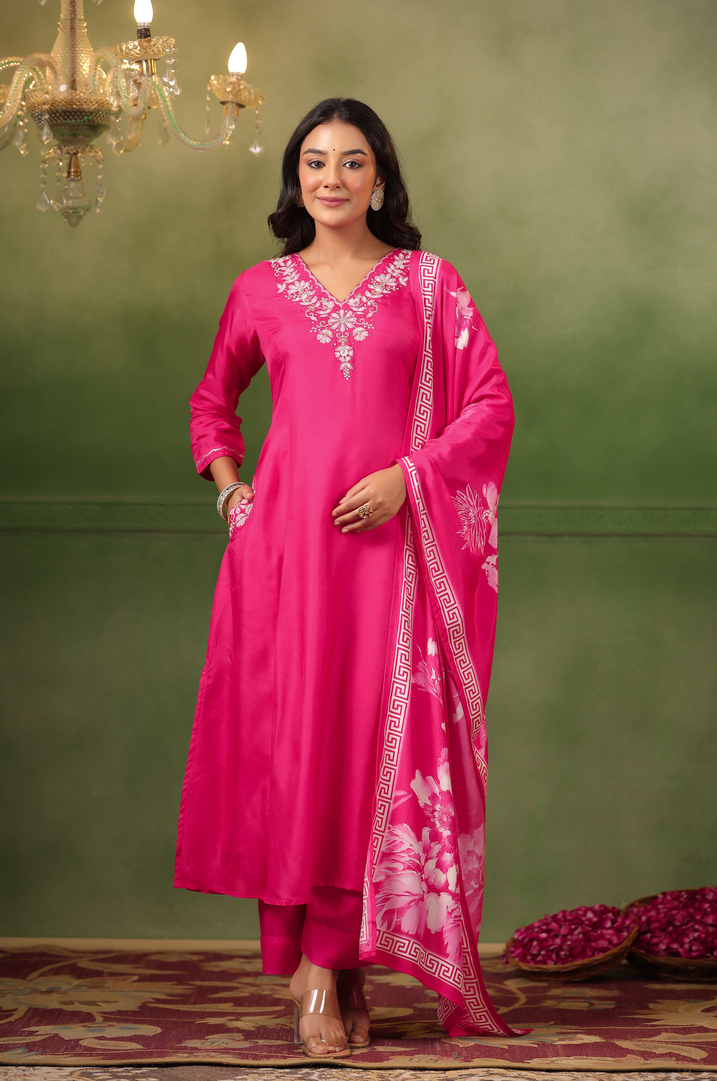 Ruby Pink Silk Suit Set