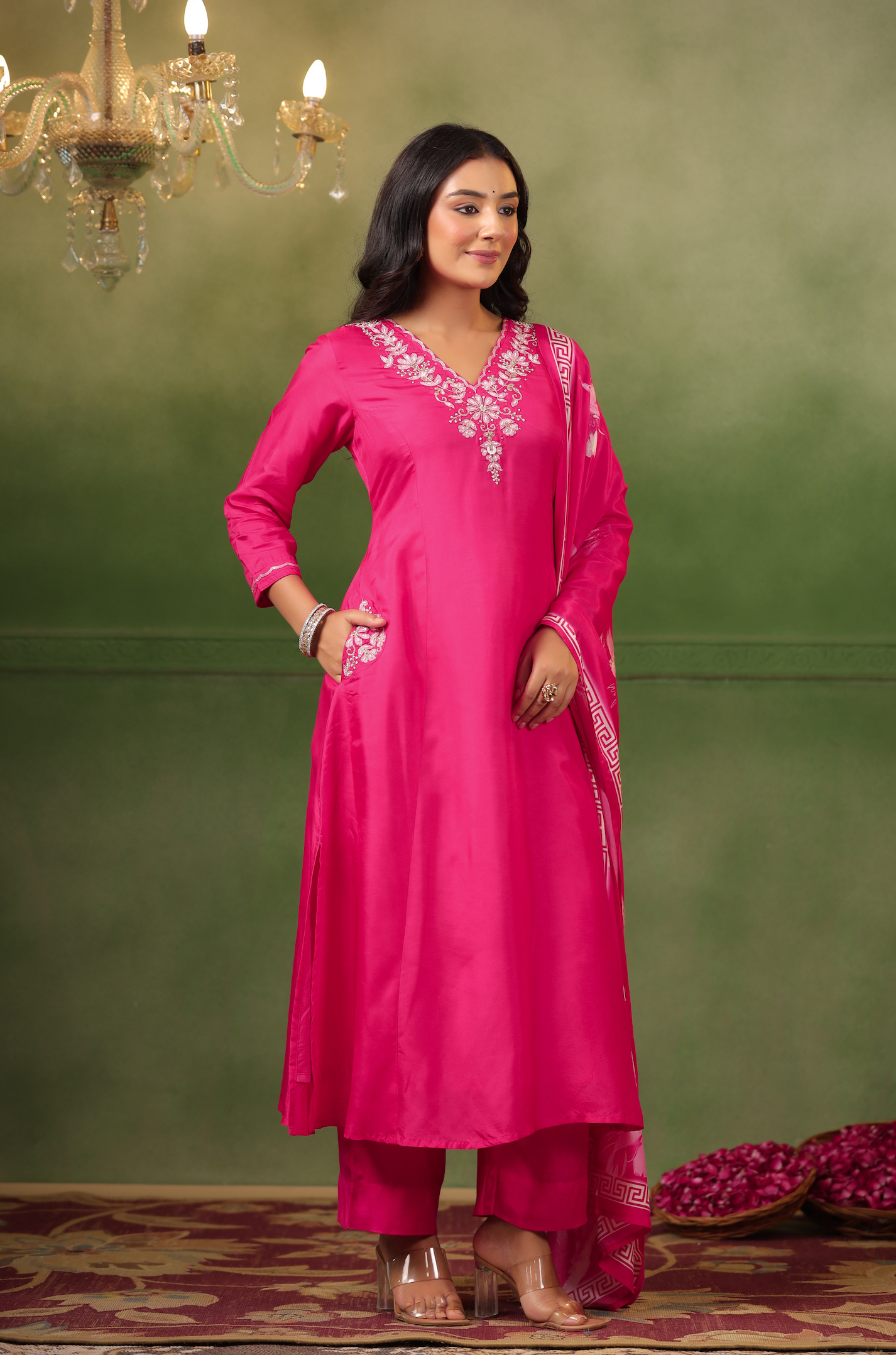 Ruby Pink Silk Suit Set