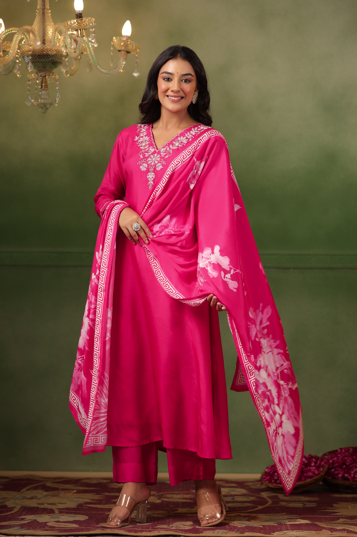 Ruby Pink Silk Suit Set