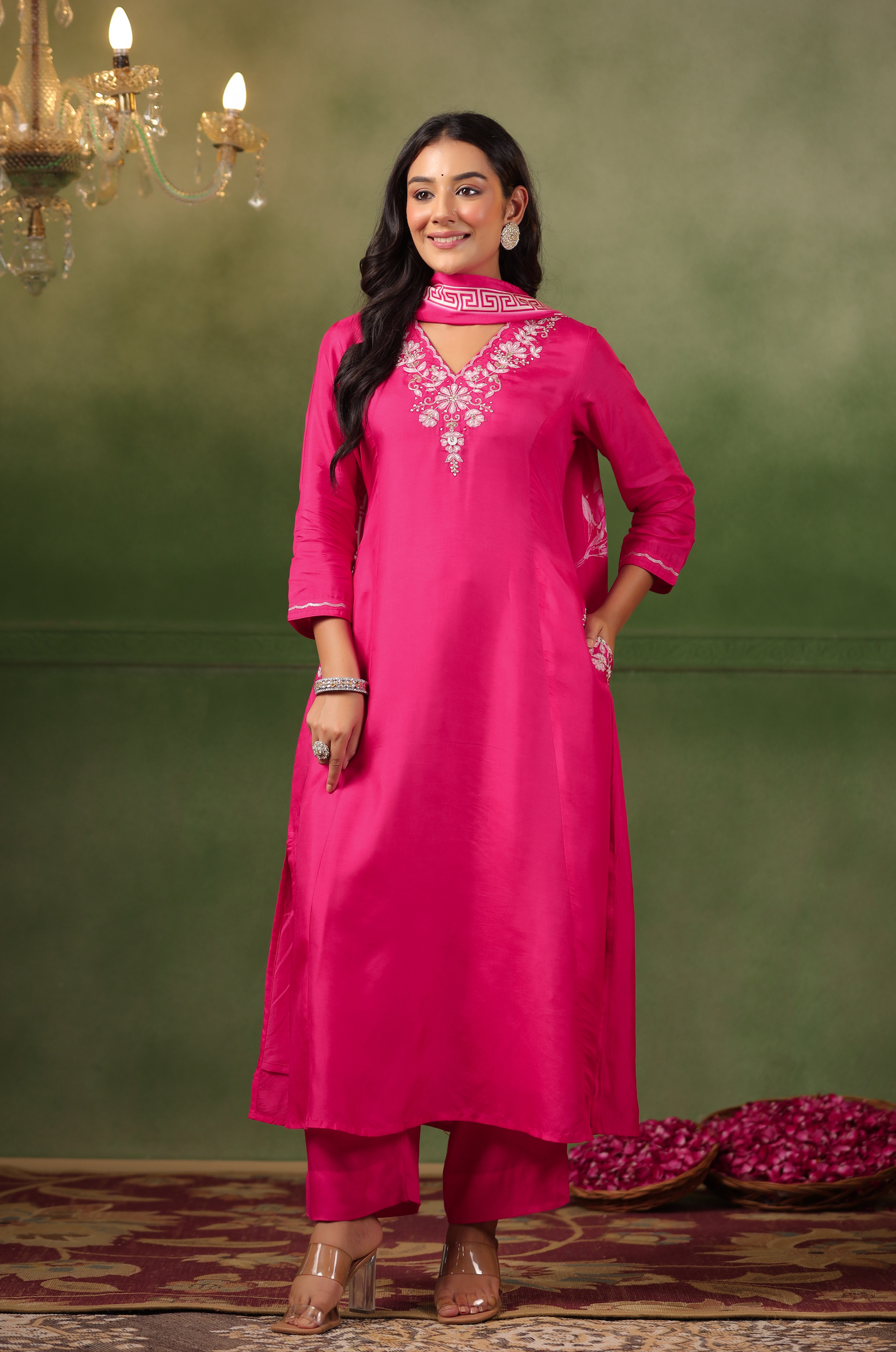 Ruby Pink Silk Suit Set