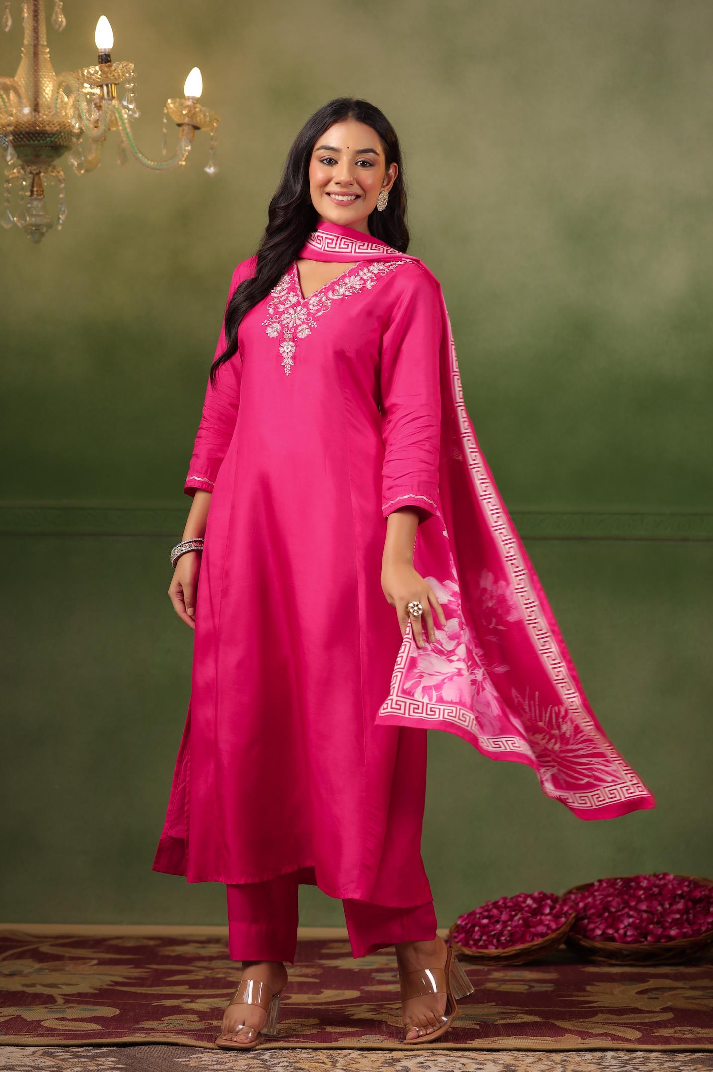 Ruby Pink Silk Suit Set