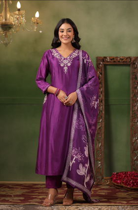 Royal Purple Silk Suit Set