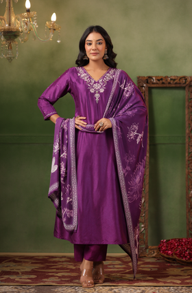 Royal Purple Silk Suit Set