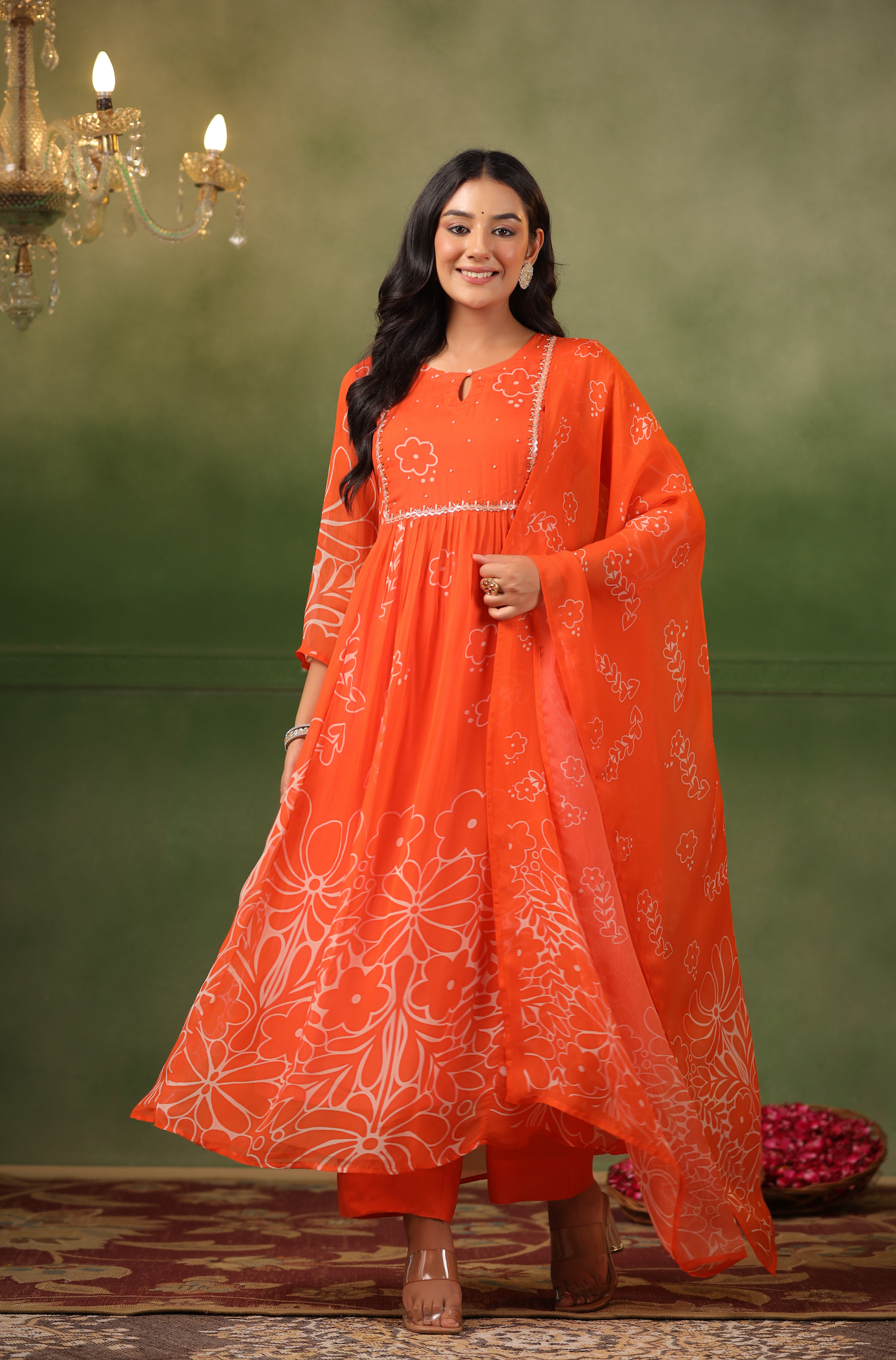 Flame Orange Organza Suit Set