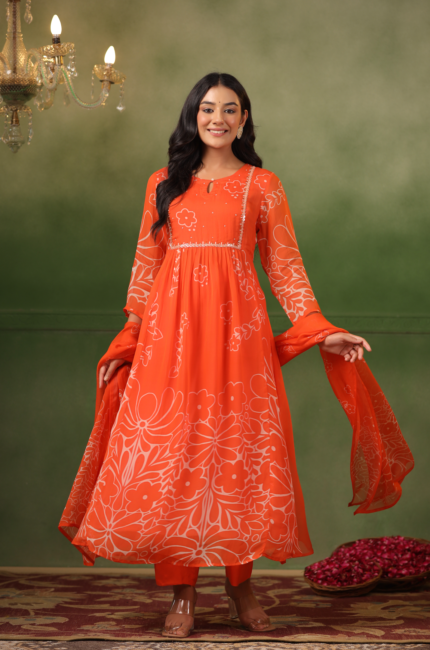 Flame Orange Organza Suit Set