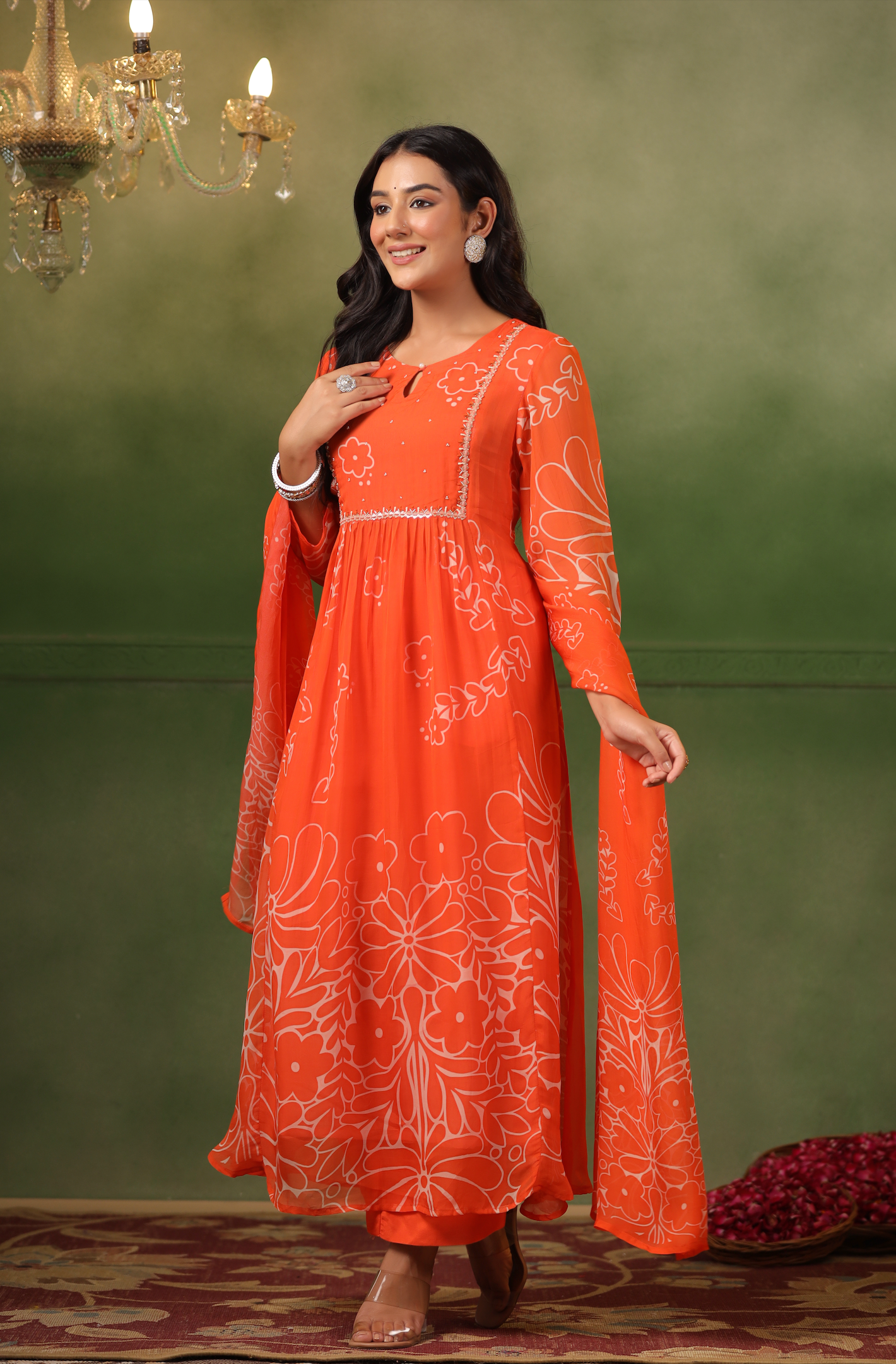 Flame Orange Organza Suit Set