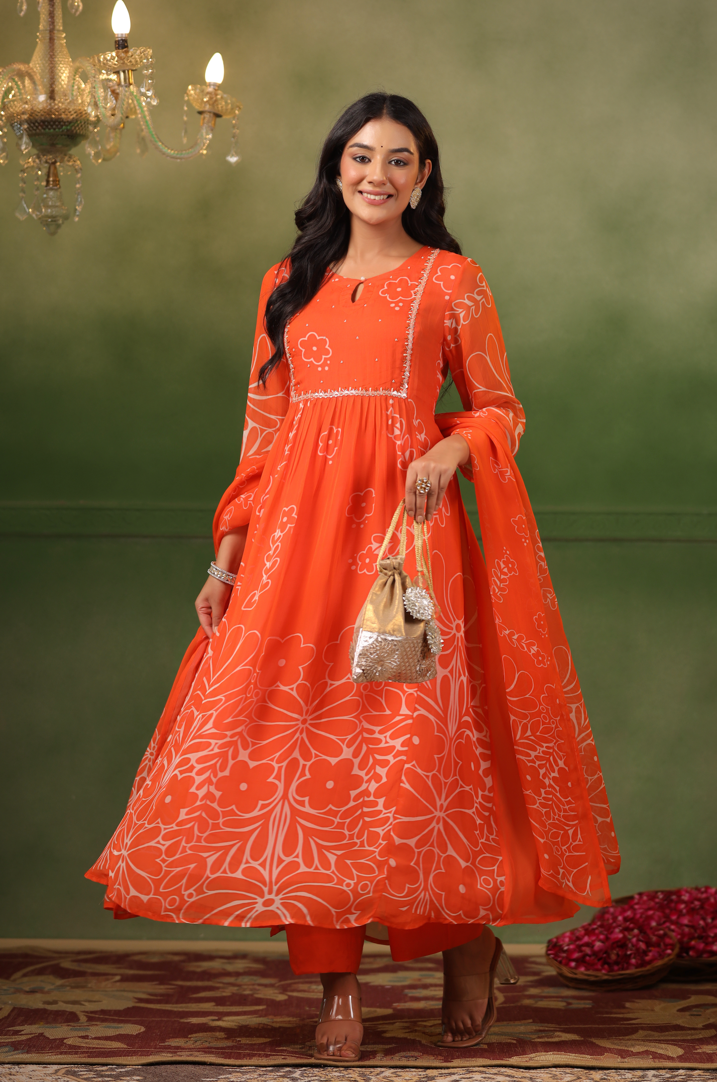 Flame Orange Organza Suit Set