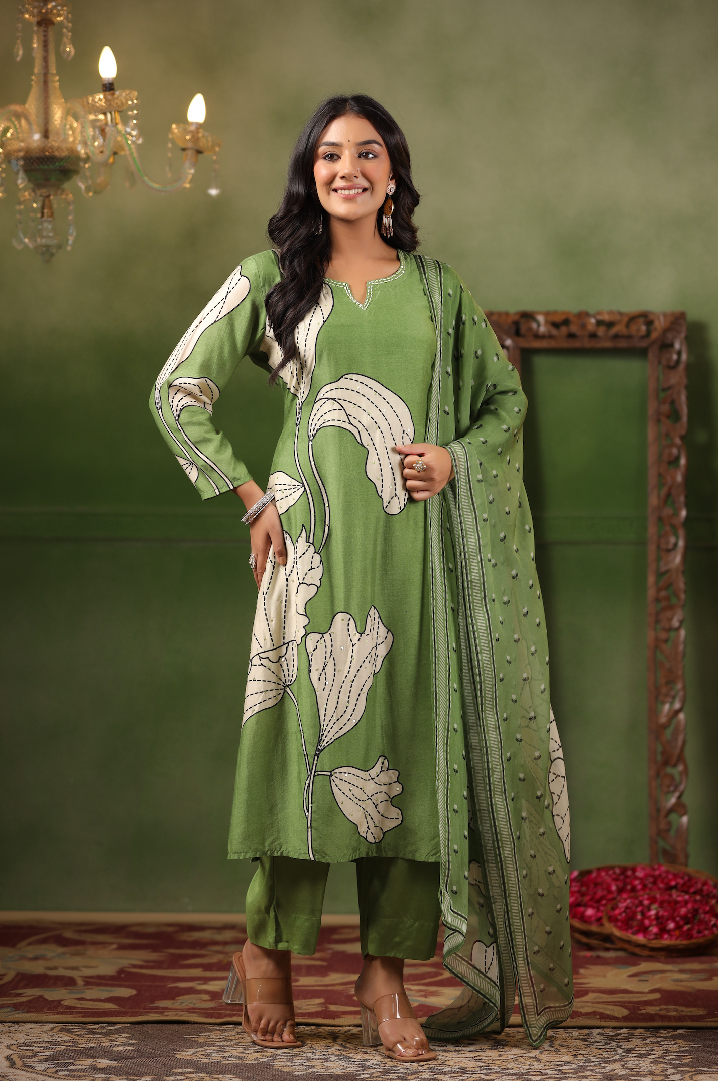 Moss Green Muslin Suit Set