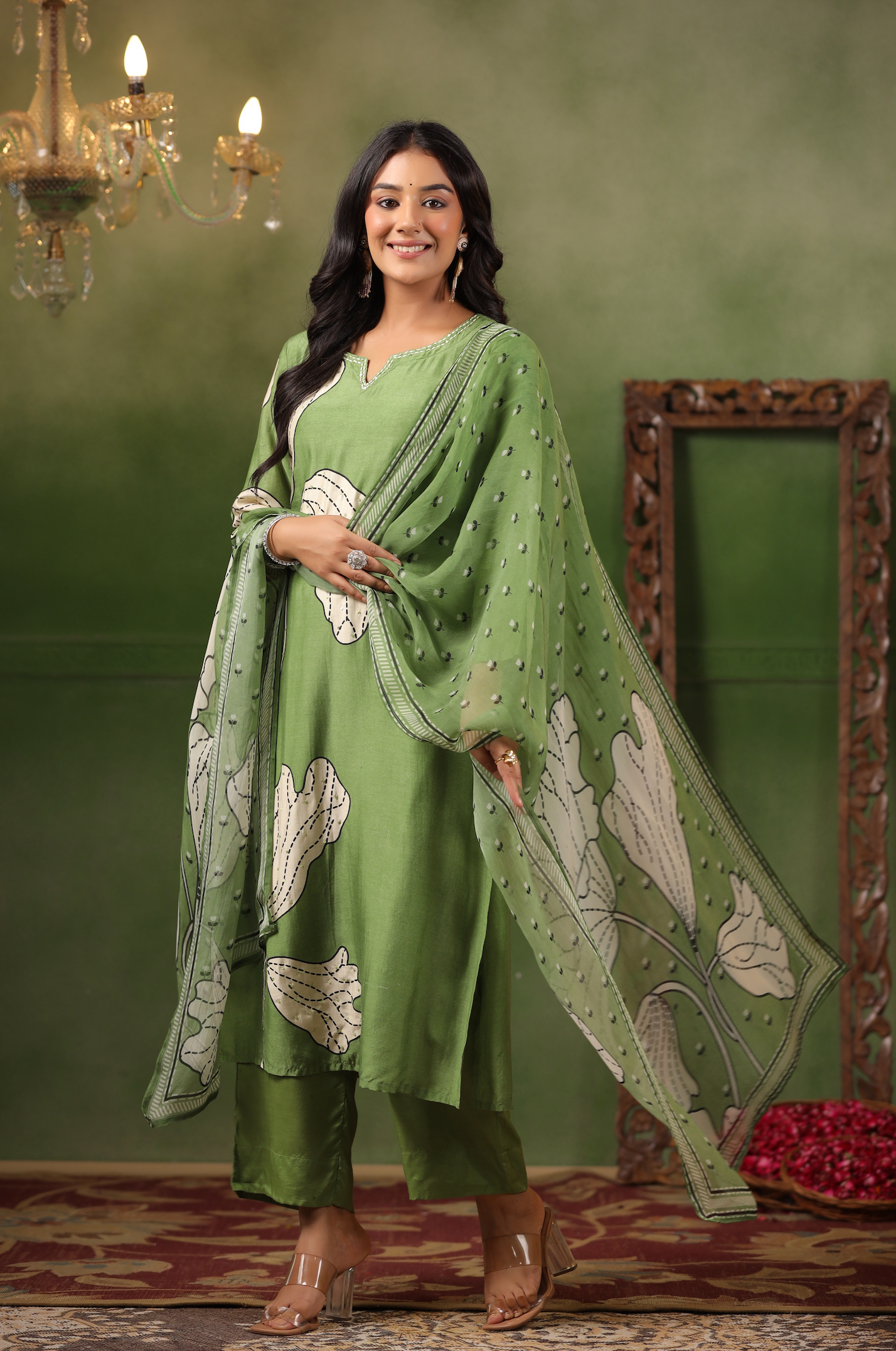 Moss Green Muslin Suit Set