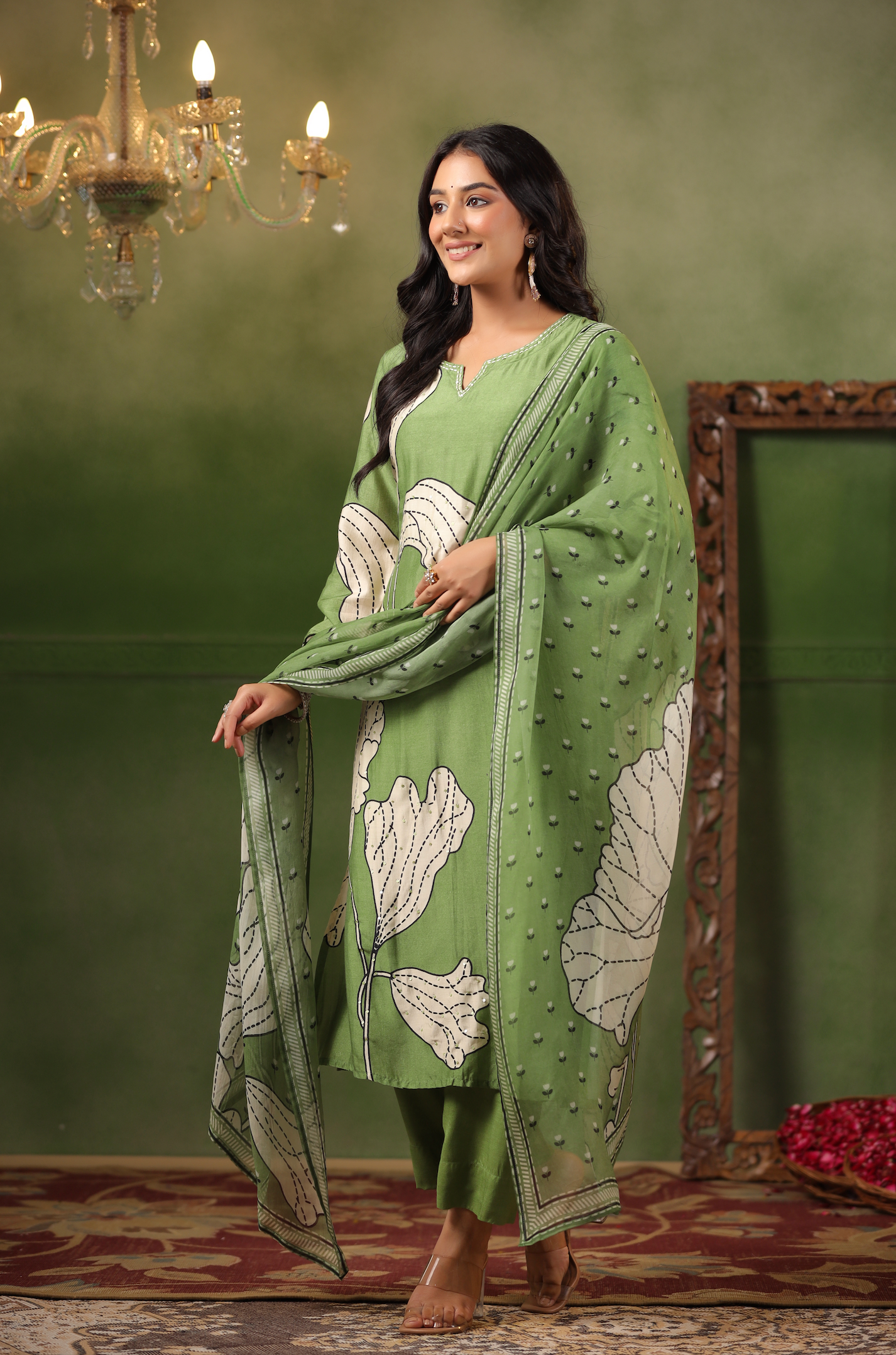 Moss Green Muslin Suit Set