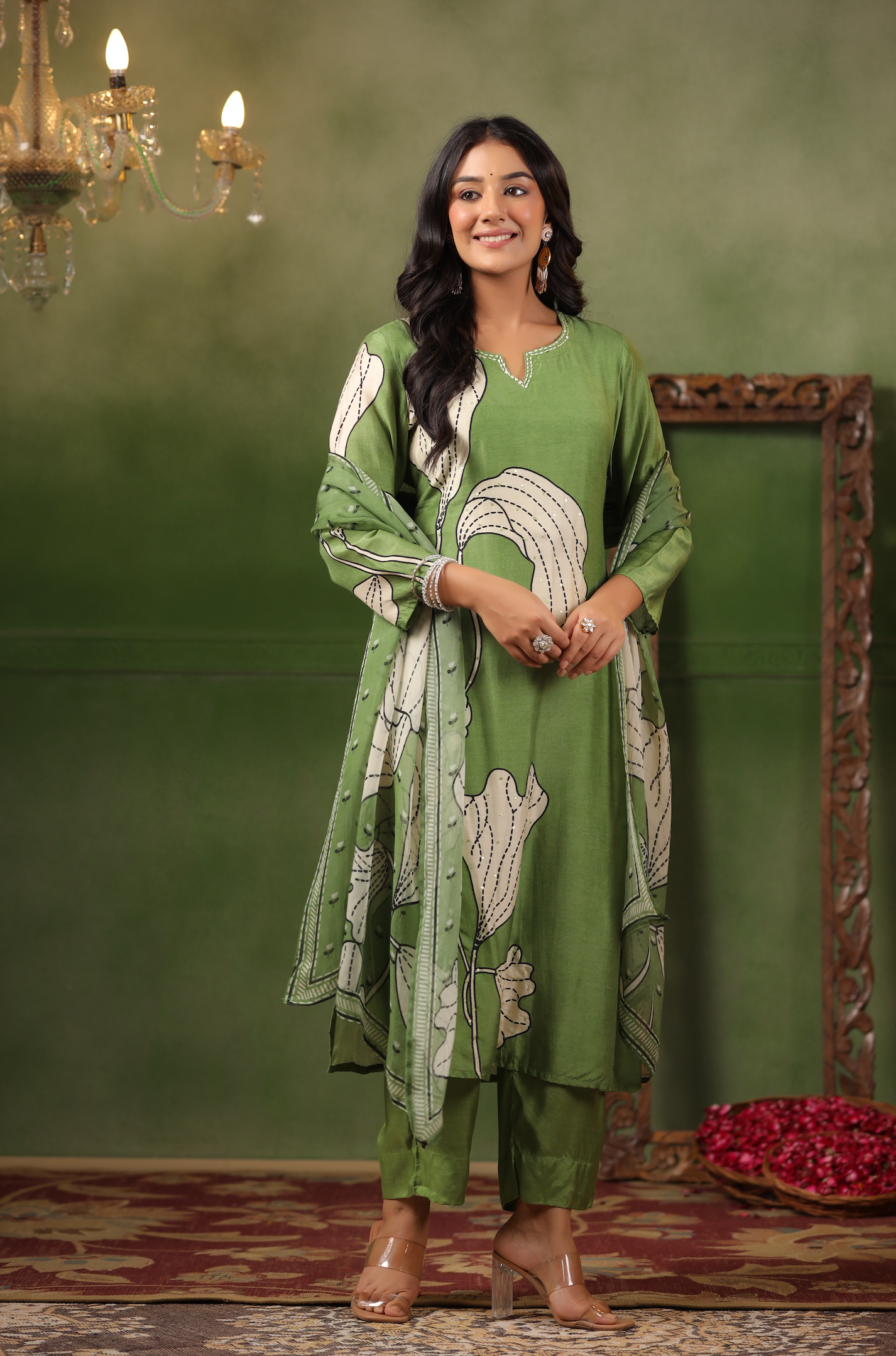 Moss Green Muslin Suit Set