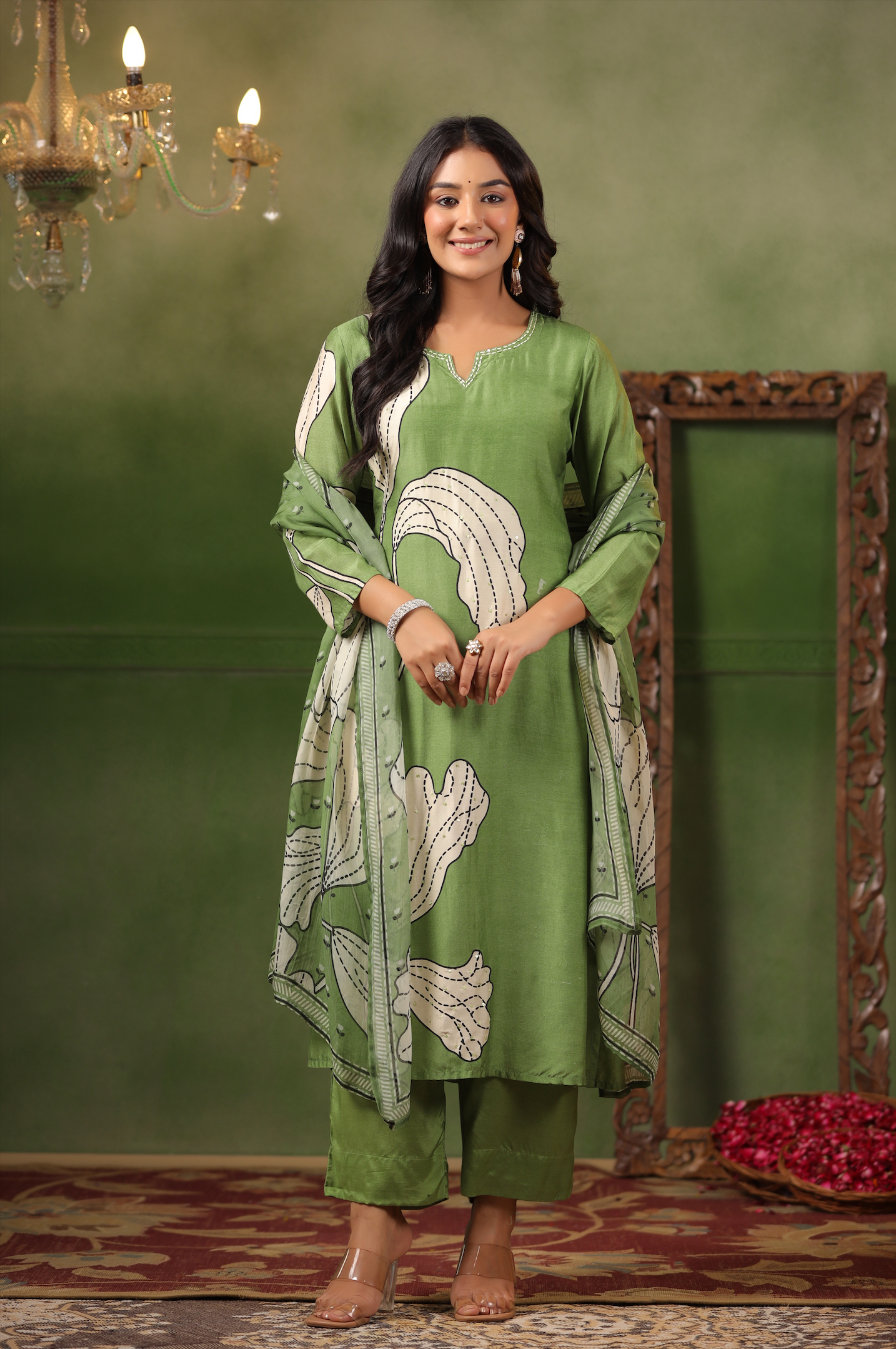 Moss Green Muslin Suit Set