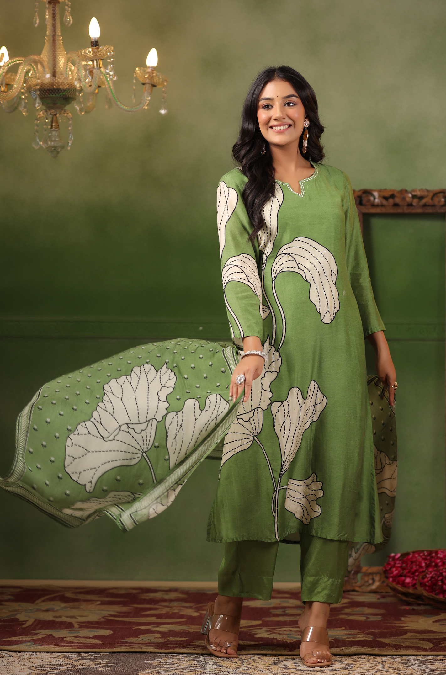 Moss Green Muslin Suit Set