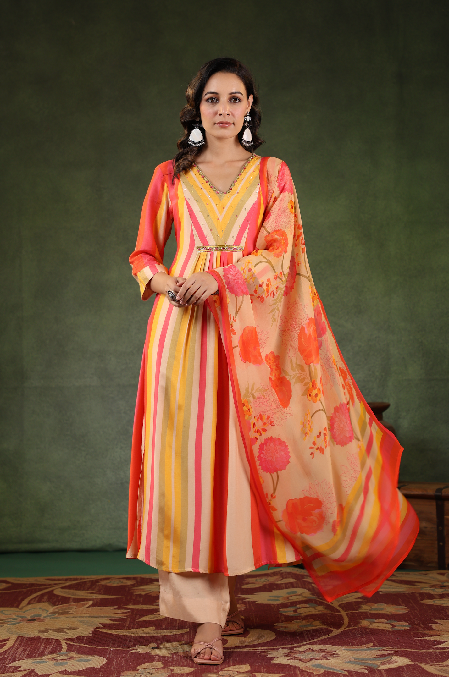 Shades of Orange Muslin Suit Set