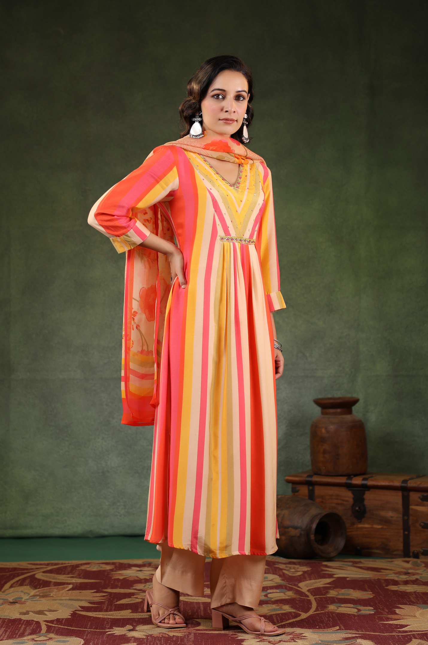 Shades of Orange Muslin Suit Set