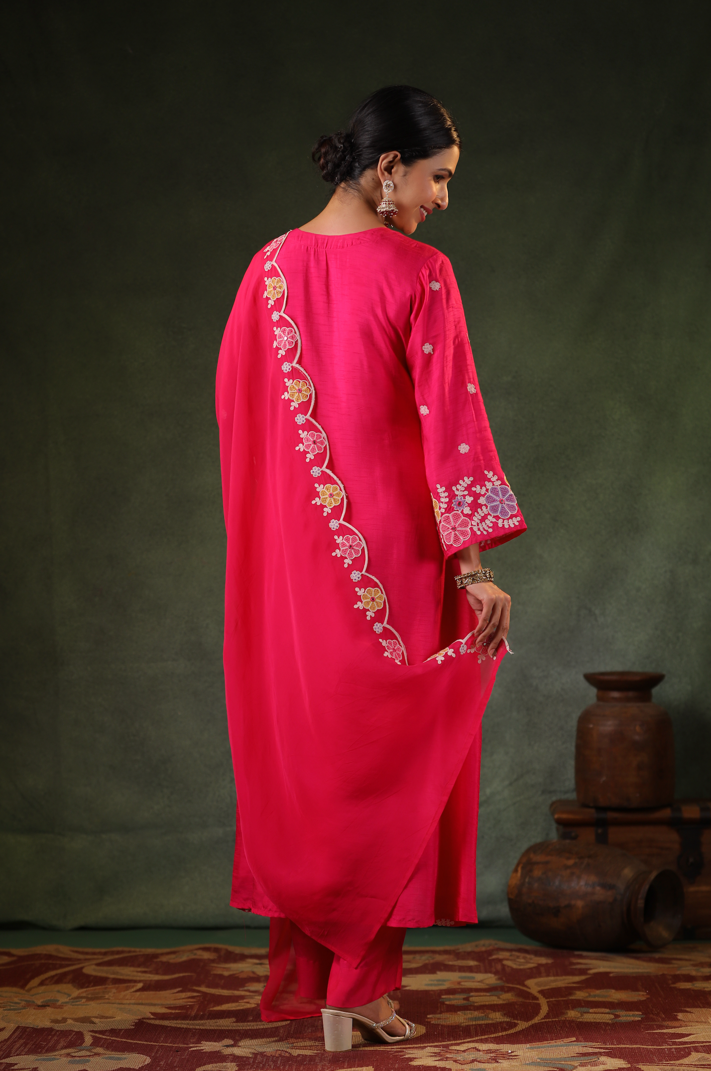 Cerise Pink Silk Kurti Set