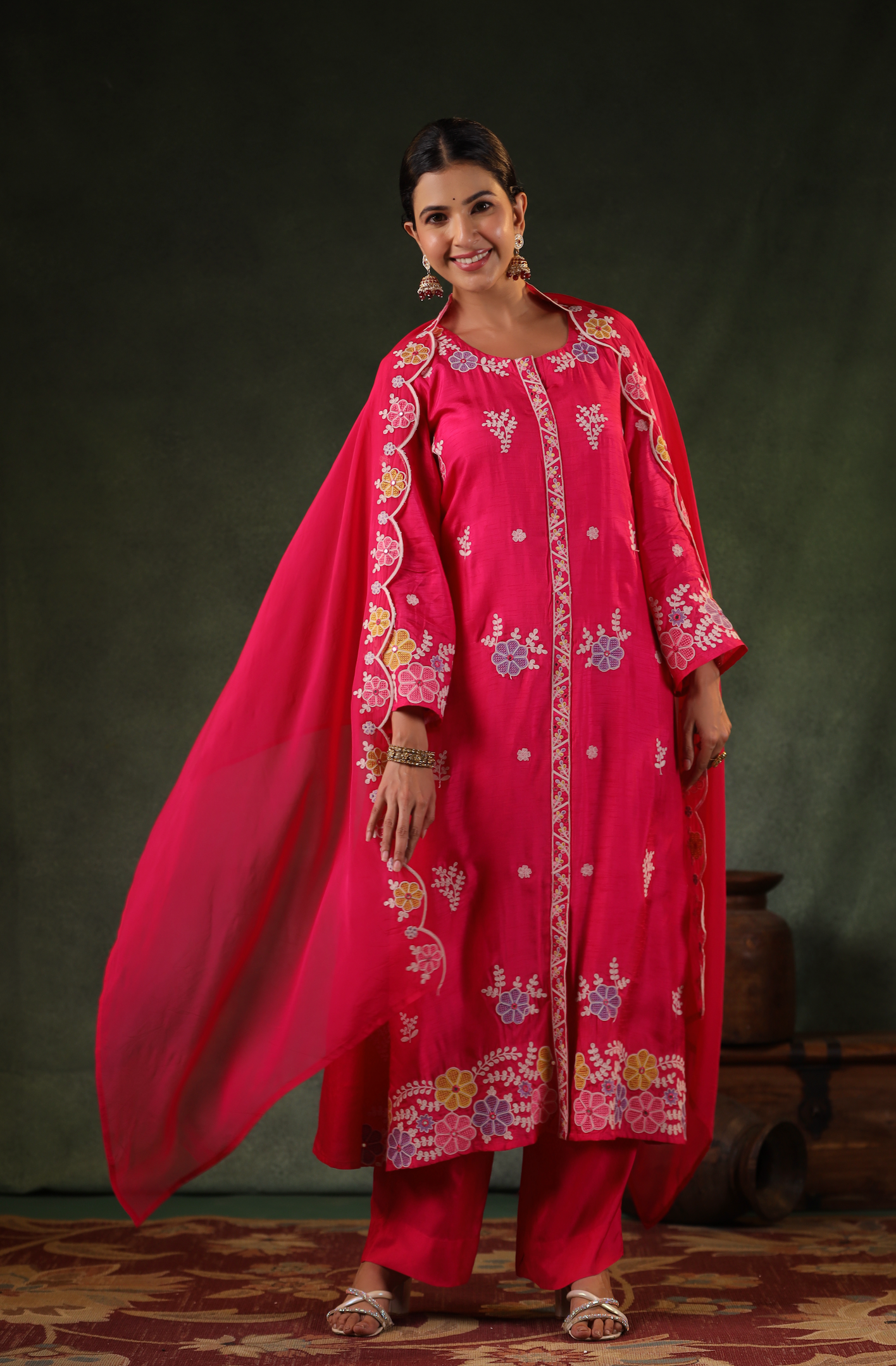 Cerise Pink Silk Kurti Set