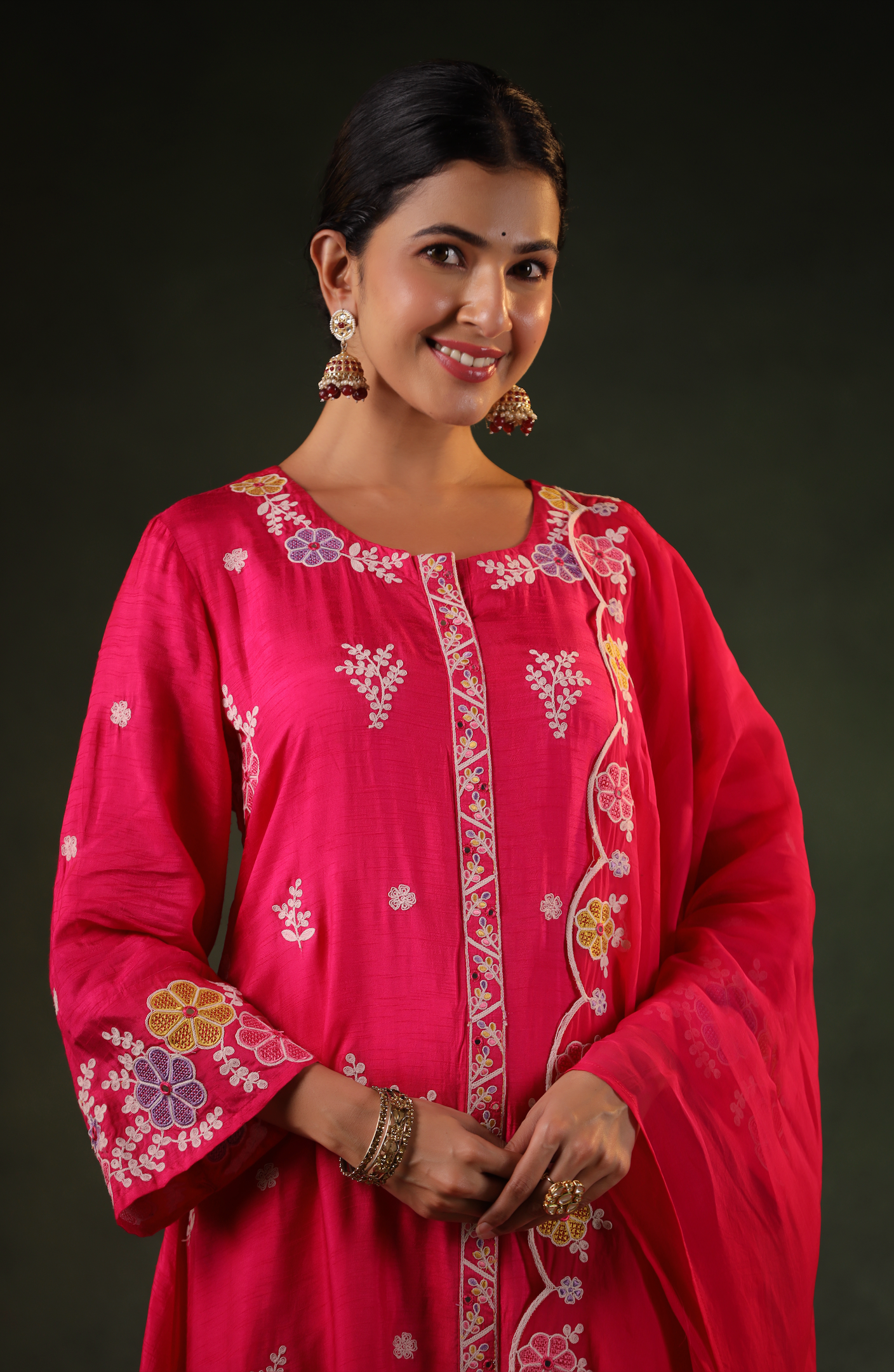 Cerise Pink Silk Kurti Set