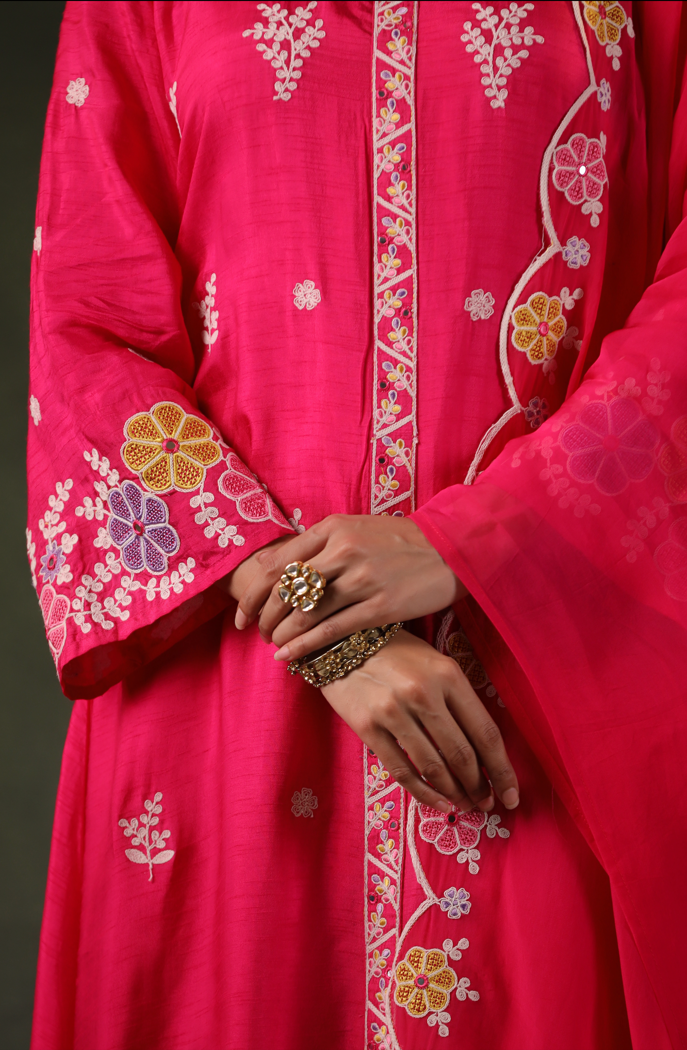 Cerise Pink Silk Kurti Set