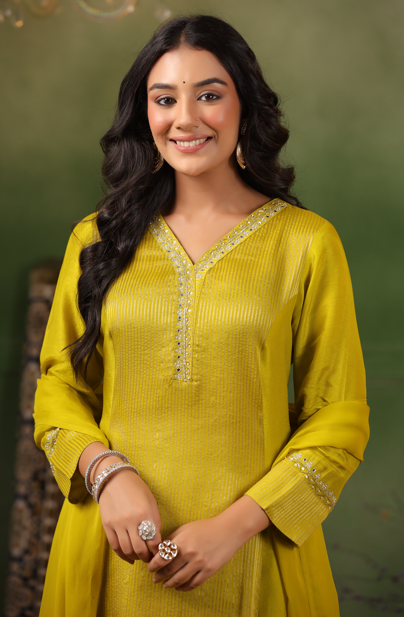 Luxury yellow Silk suit set