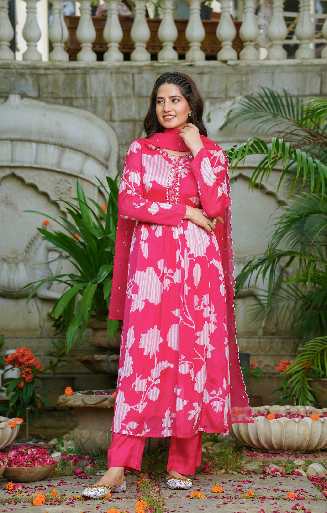 Bright Pink Chinnon Suit Set