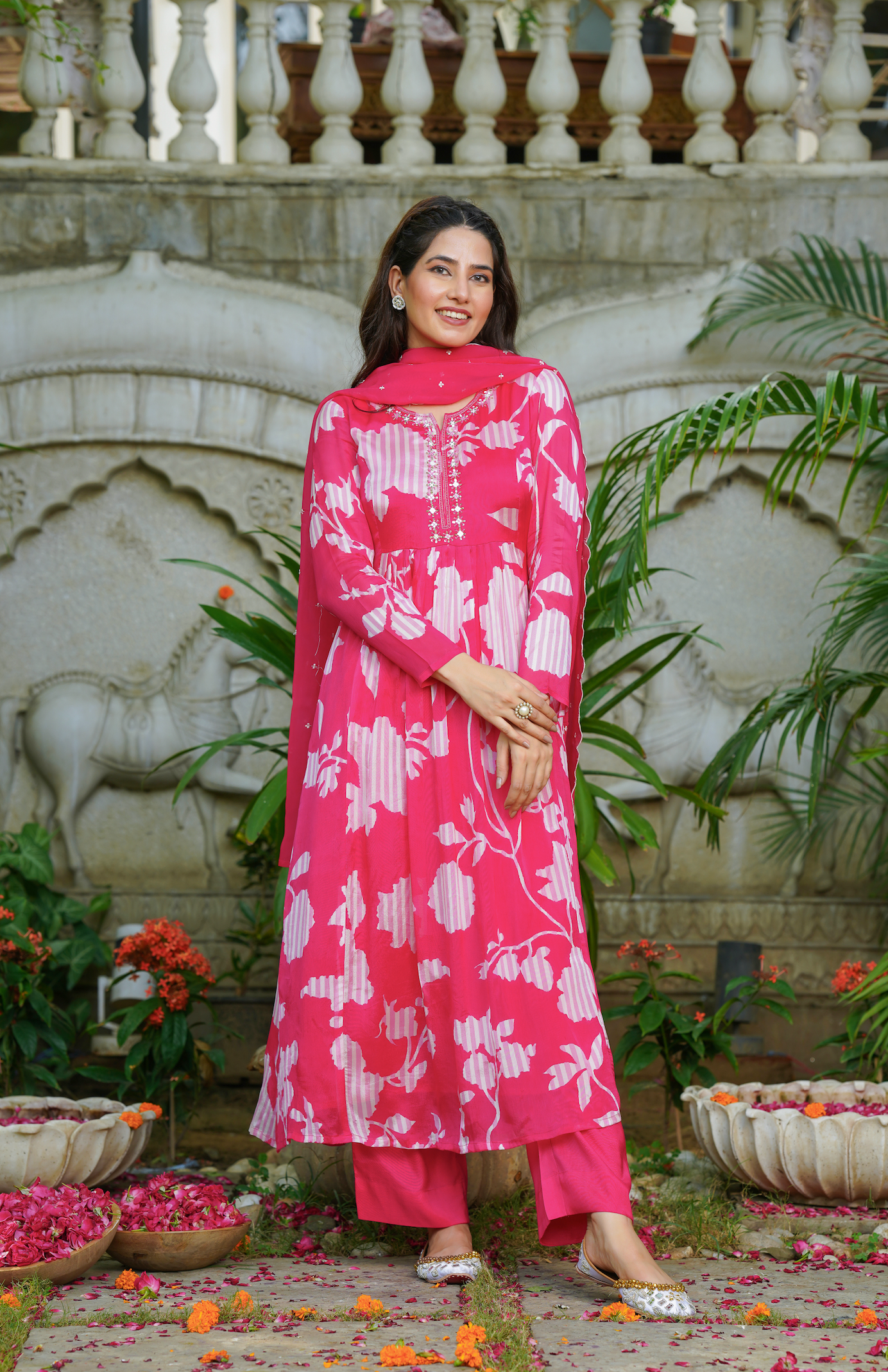 Bright Pink Chinnon Suit Set