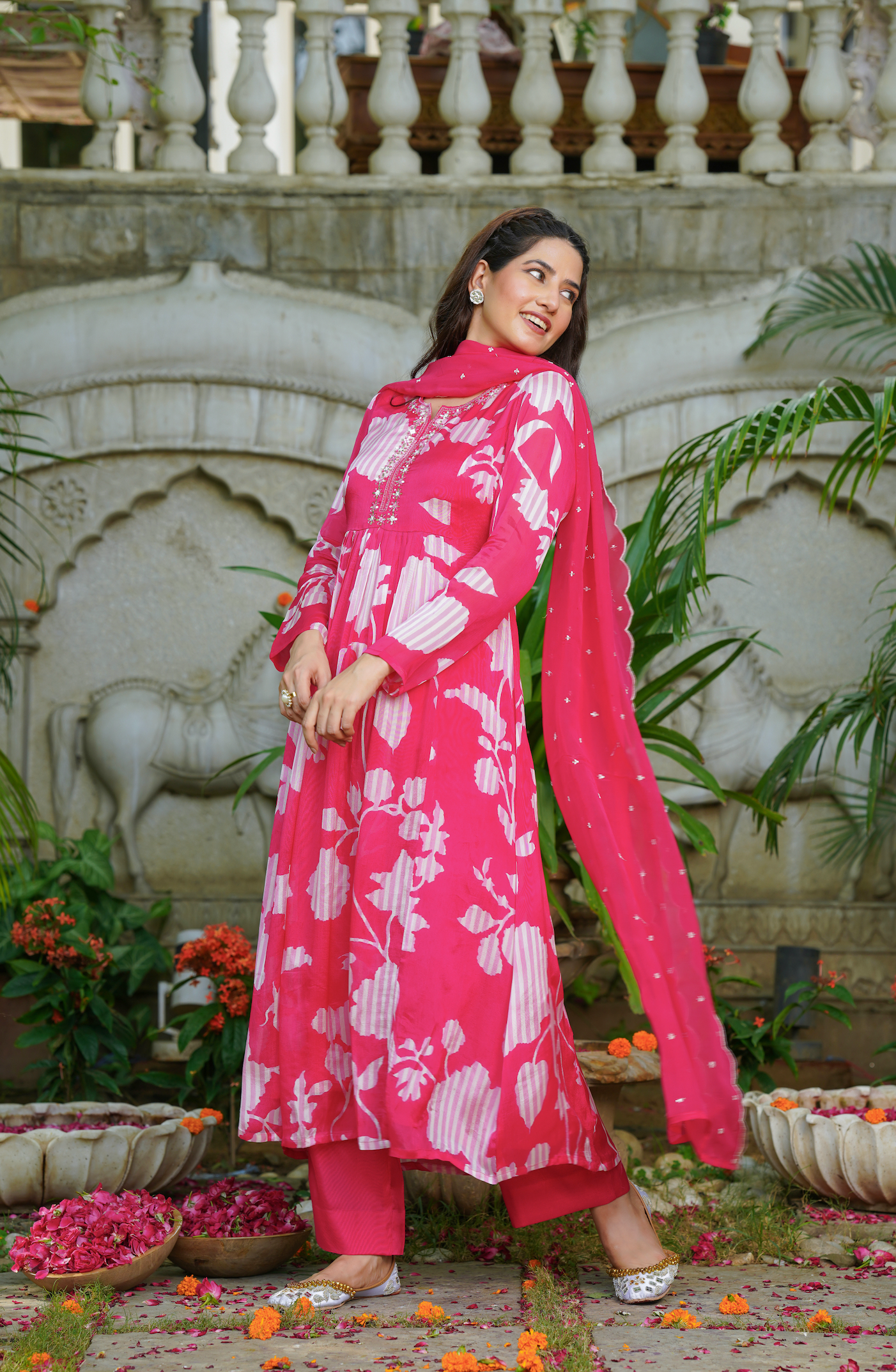 Bright Pink Chinnon Suit Set