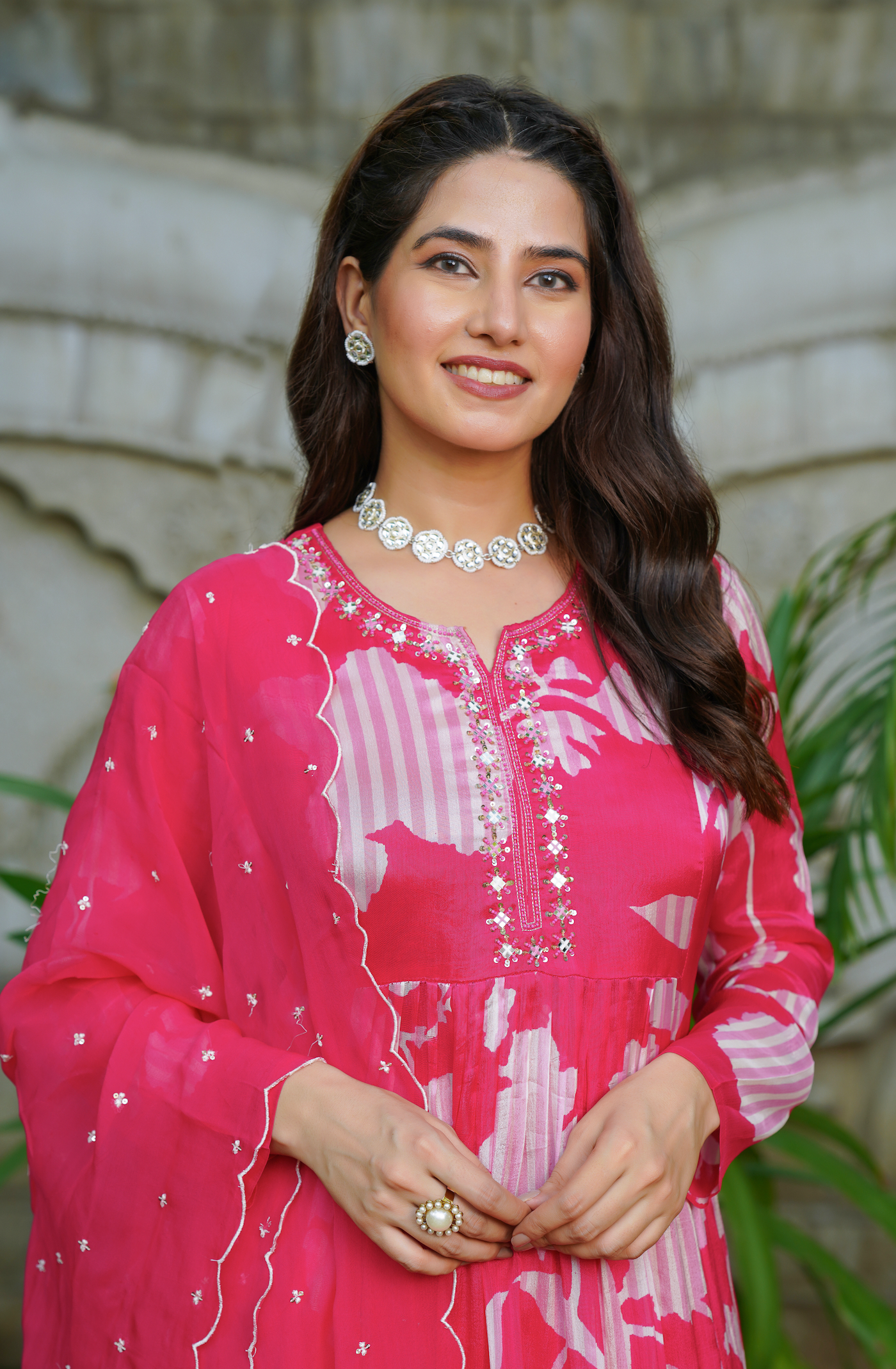 Bright Pink Chinnon Suit Set